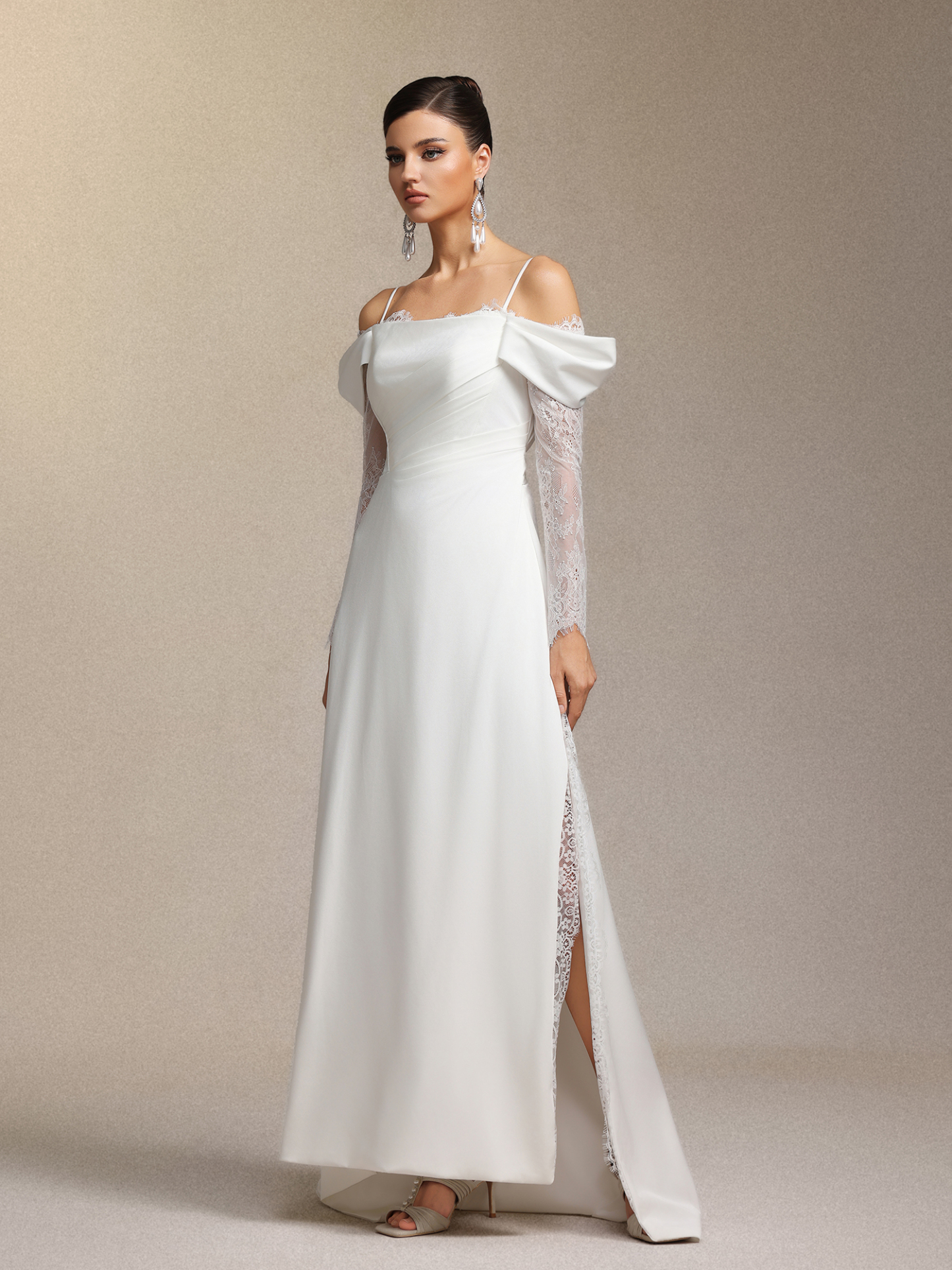 Lexi Off-The-Shoulder Lace Slit Maxi Dress