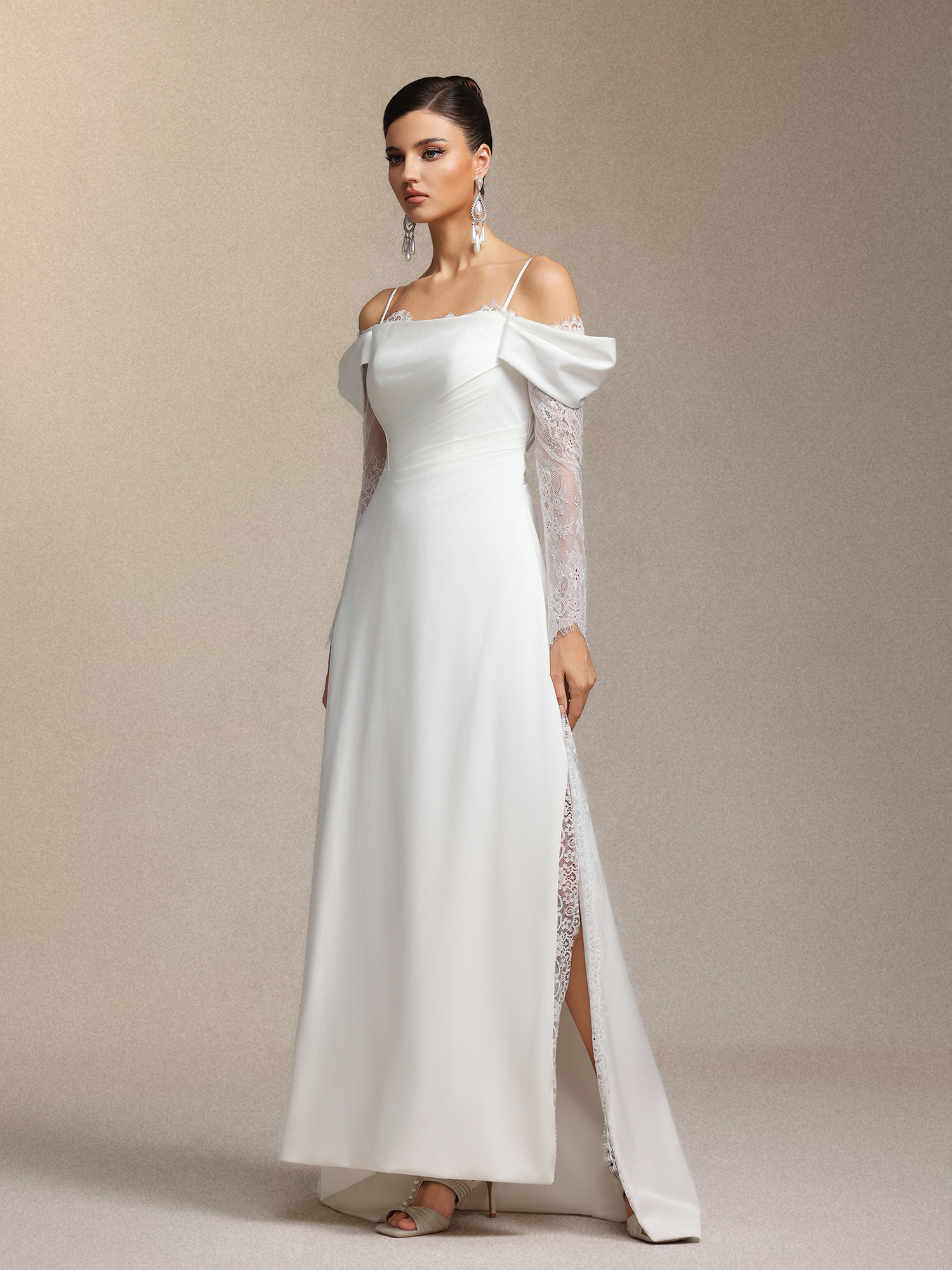 Lexi Off-The-Shoulder Lace Slit Maxi Dress