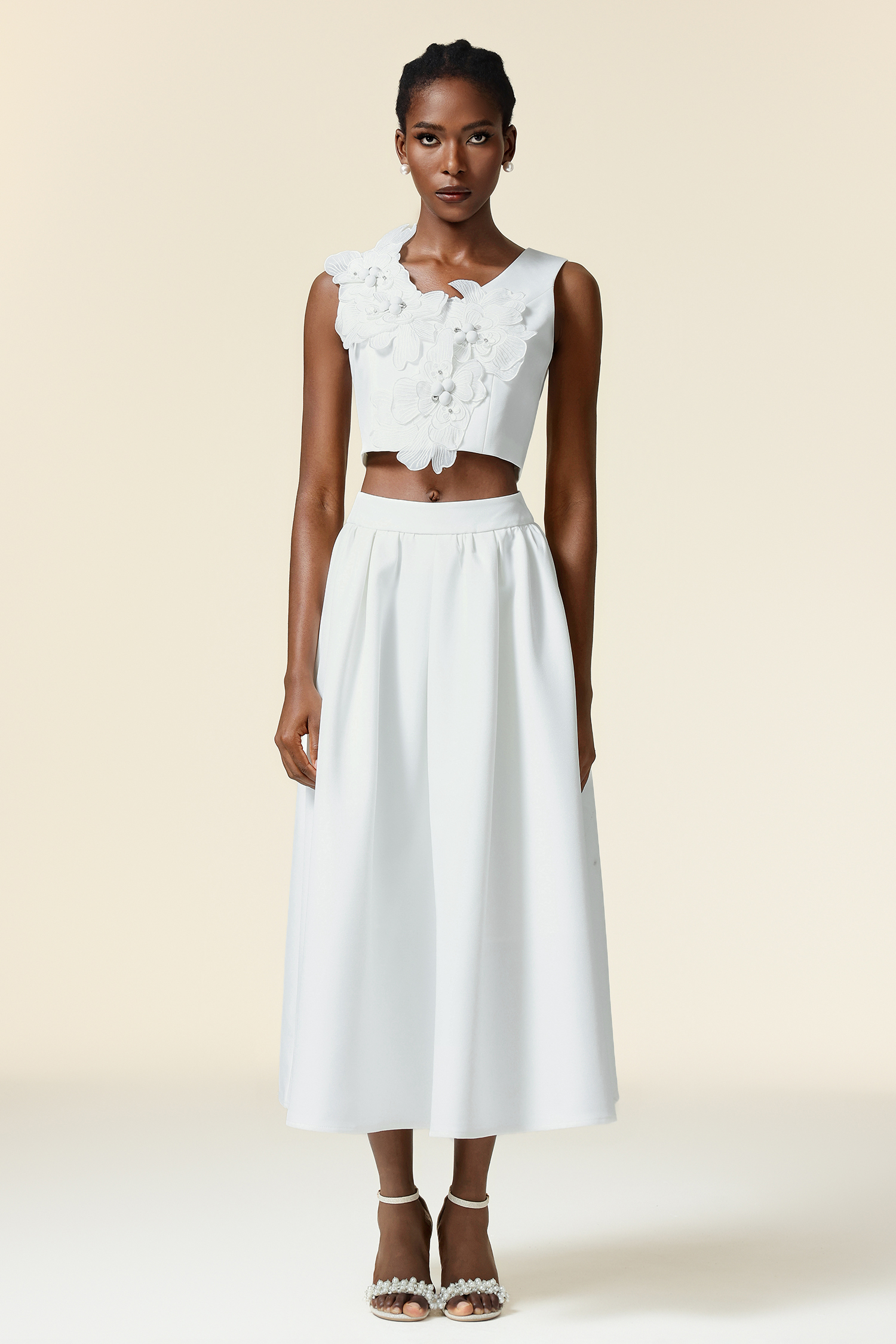 Noah V-Neck Sleeveless Flowers Top And Skirt Two-Piece Set