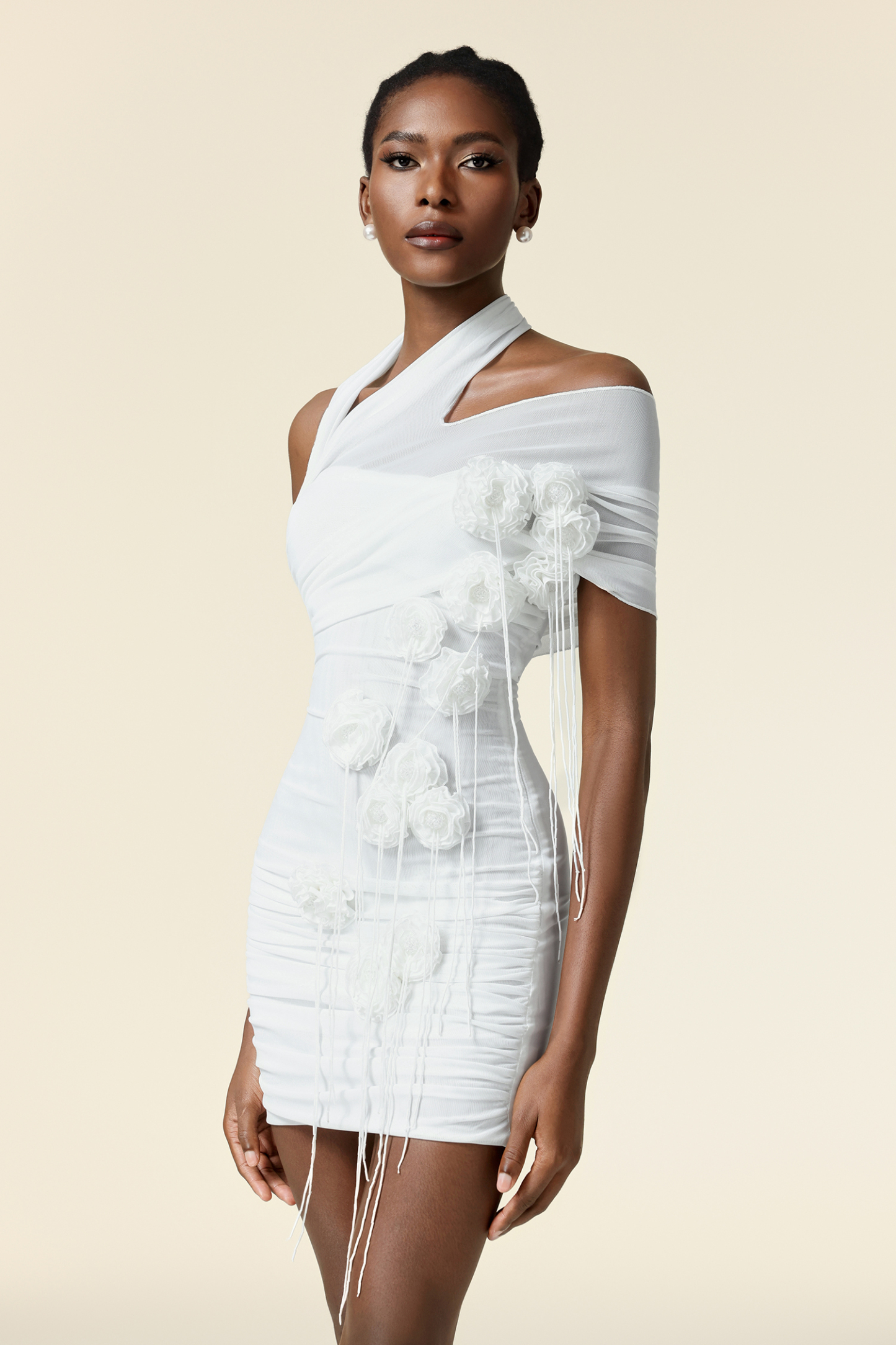 Sarah Sleeveless Flowers Folds Mini Dress