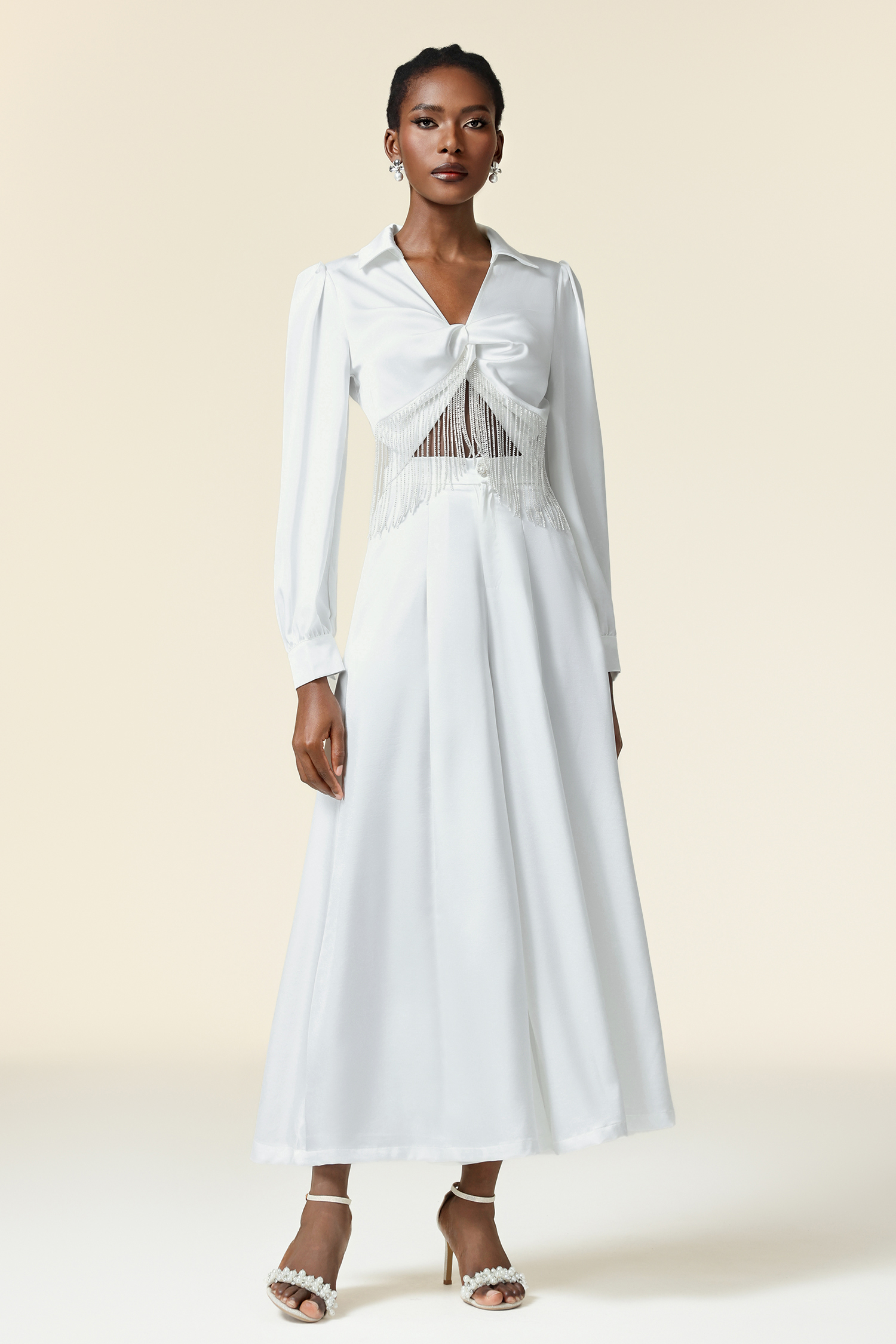 Naomi Lapel Long Sleeves Tassels Top And Pants Two-Piece Set