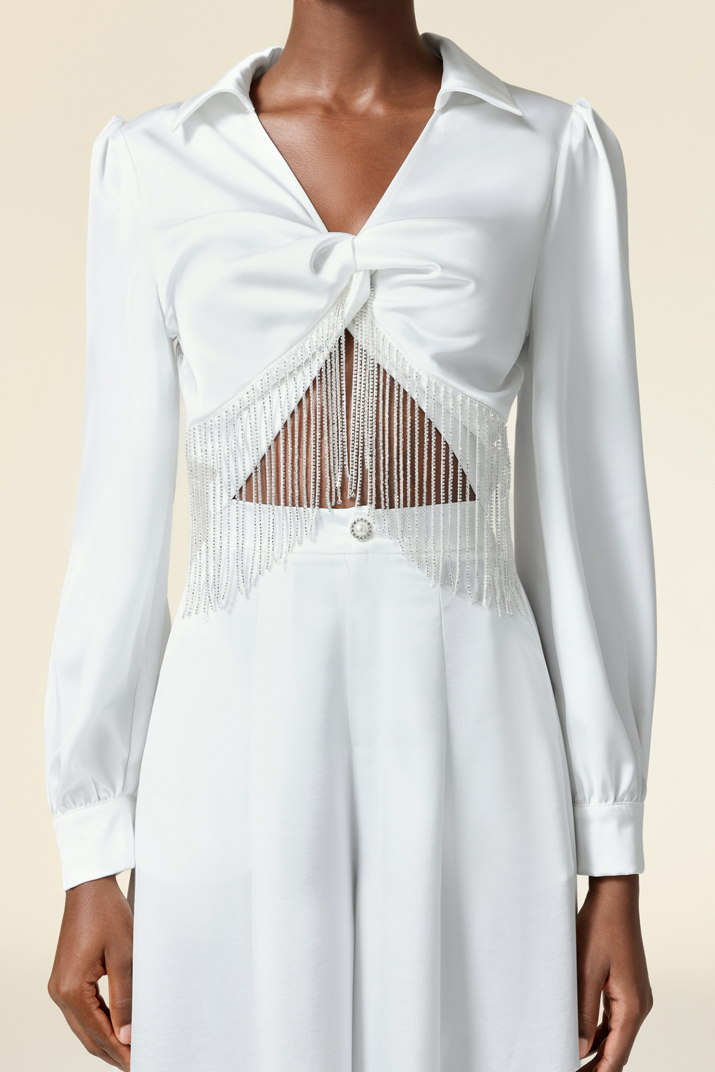 Naomi Lapel Long Sleeves Tassels Top And Pants Two-Piece Set