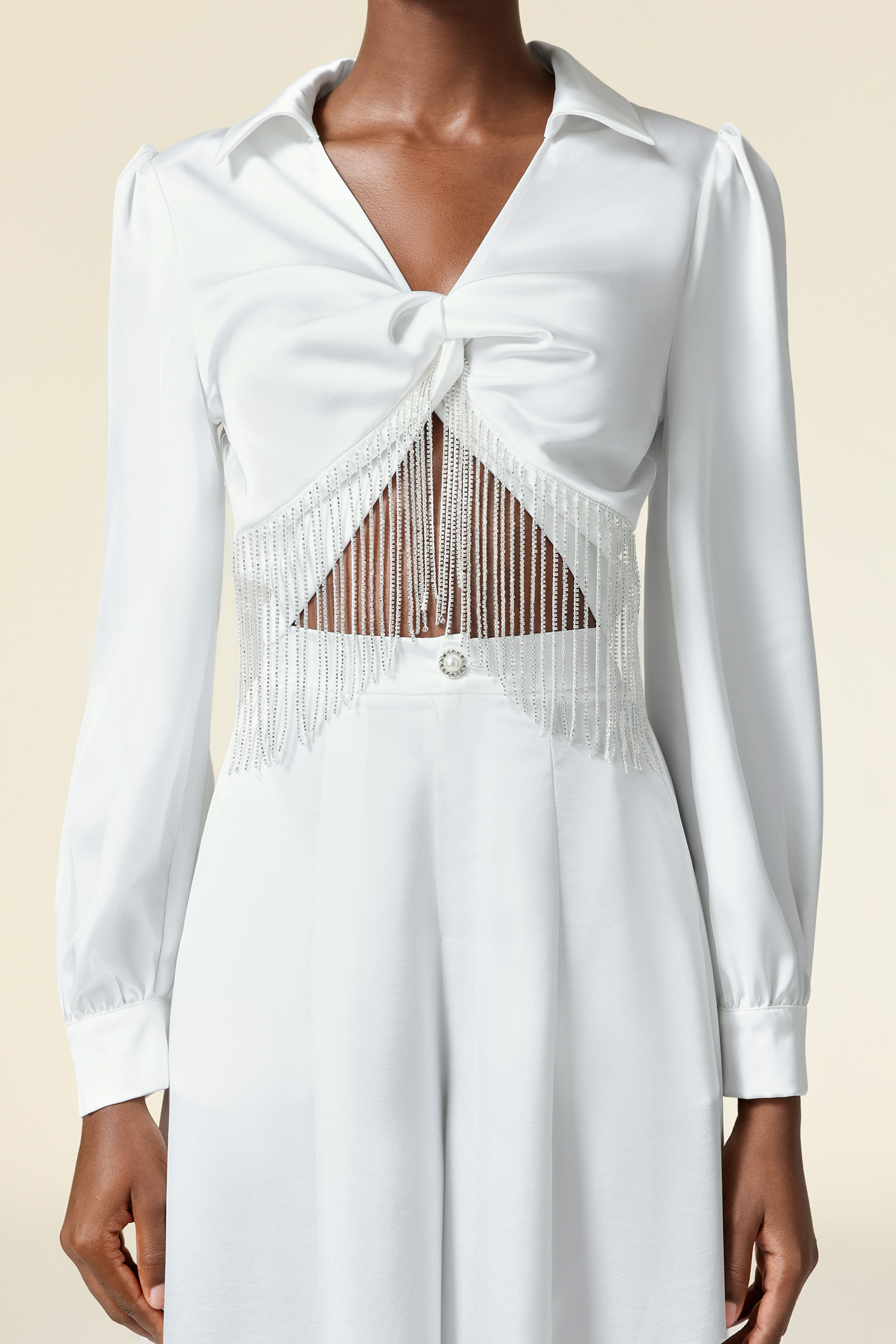 Naomi Lapel Long Sleeves Tassels Top And Pants Two-Piece Set