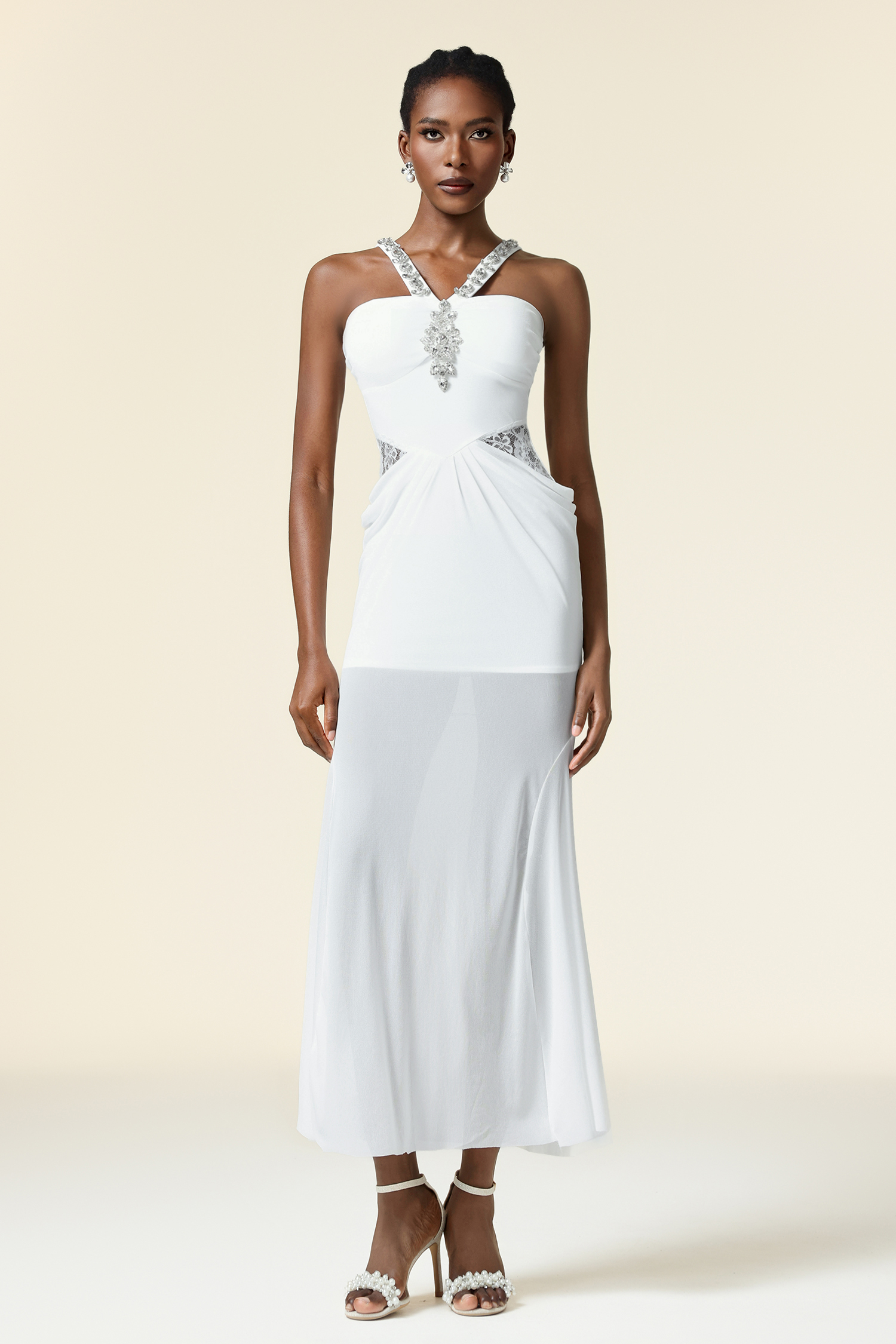 Kaona Sleeveless Diamond Folds Maxi Dress