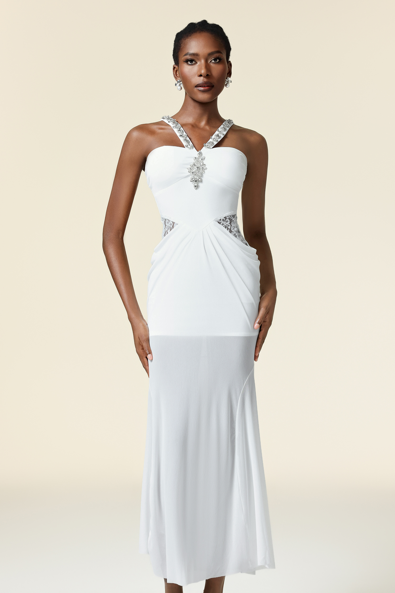 Kaona Sleeveless Diamond Folds Maxi Dress