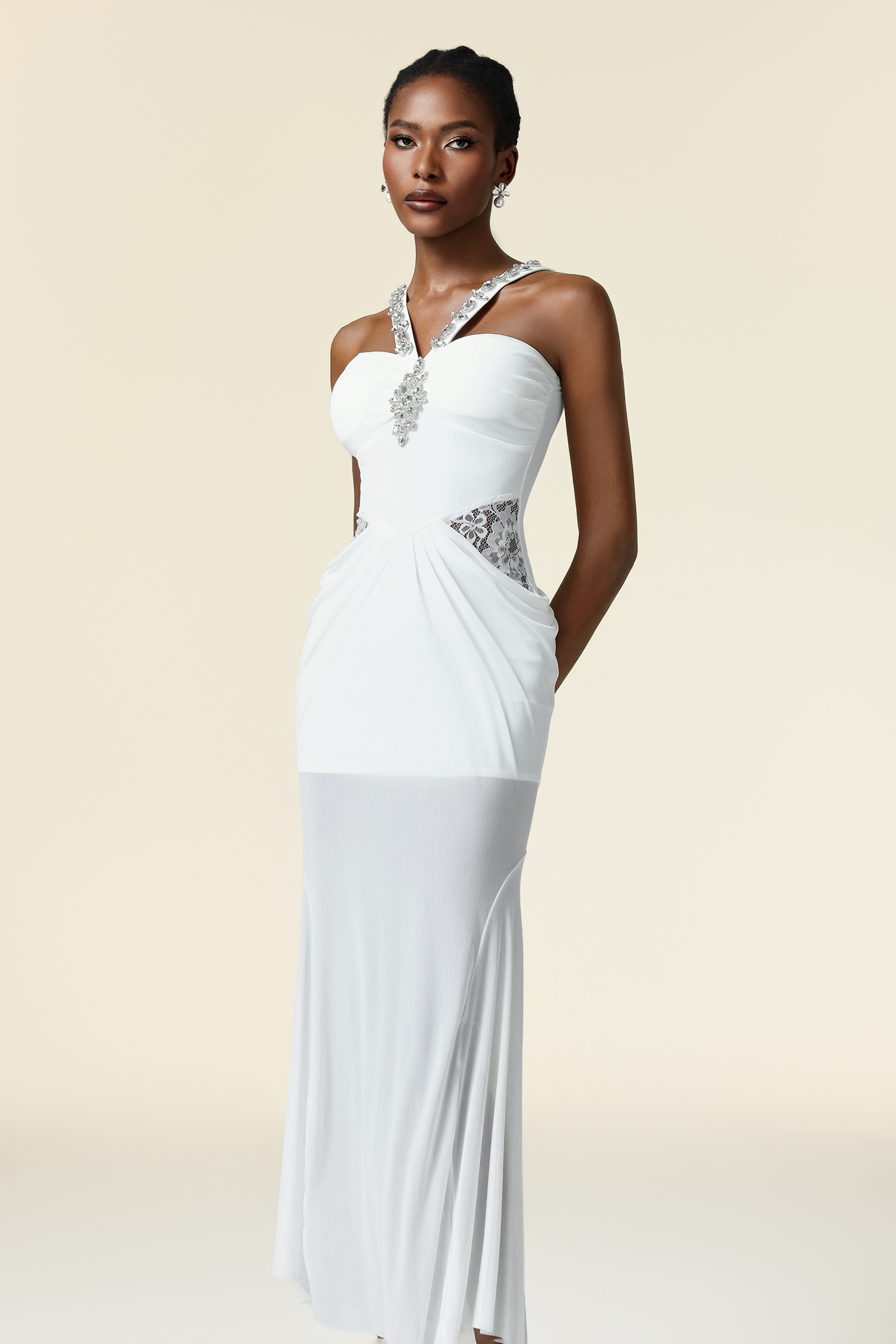 Kaona Sleeveless Diamond Folds Maxi Dress