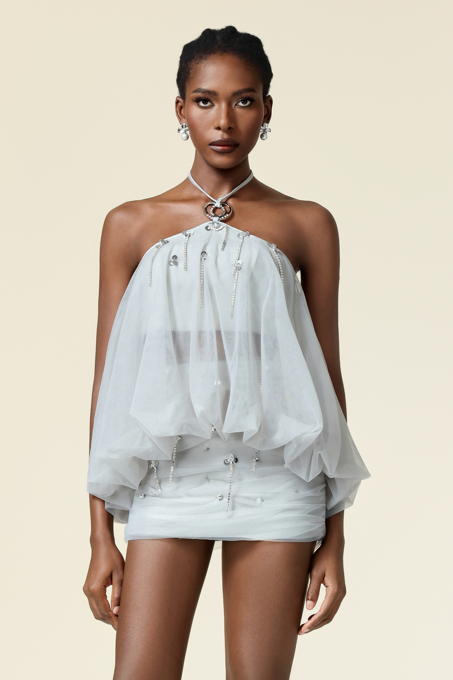 Halasa Sleeveless Sequin Tassels Folds Top And Skirt Two-Piece Set