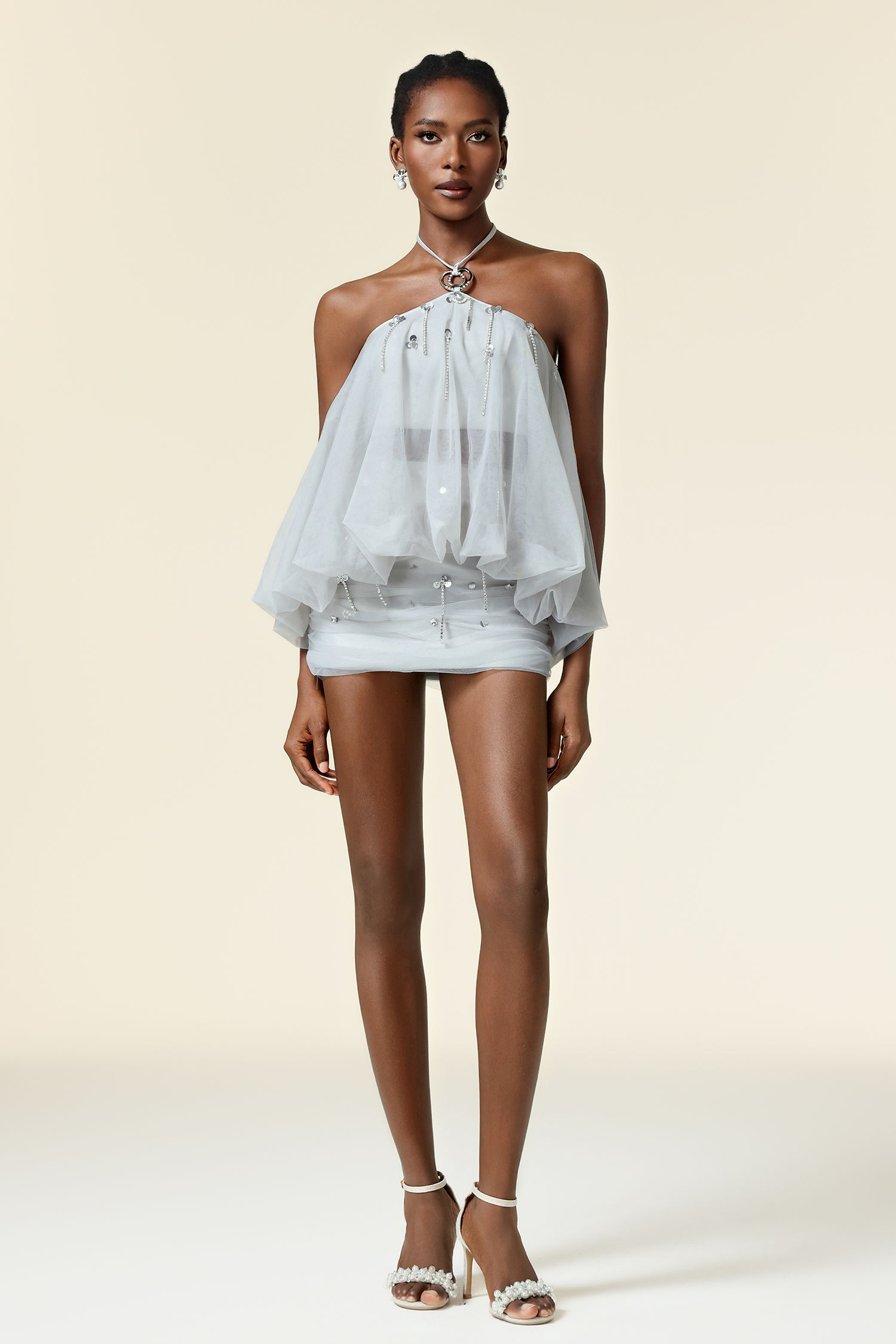 Halasa Sleeveless Sequin Tassels Folds Top And Skirt Two-Piece Set