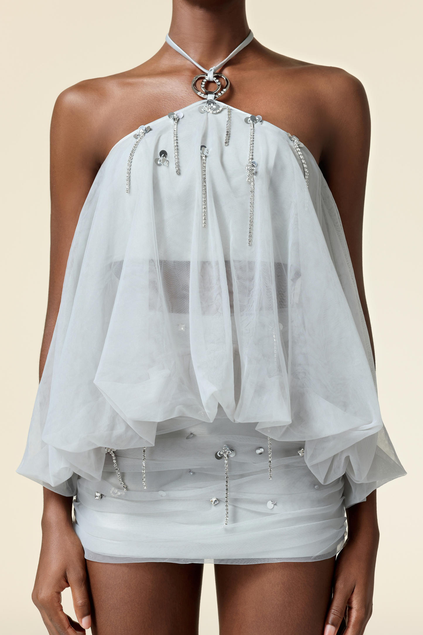 Halasa Sleeveless Sequin Tassels Folds Top And Skirt Two-Piece Set