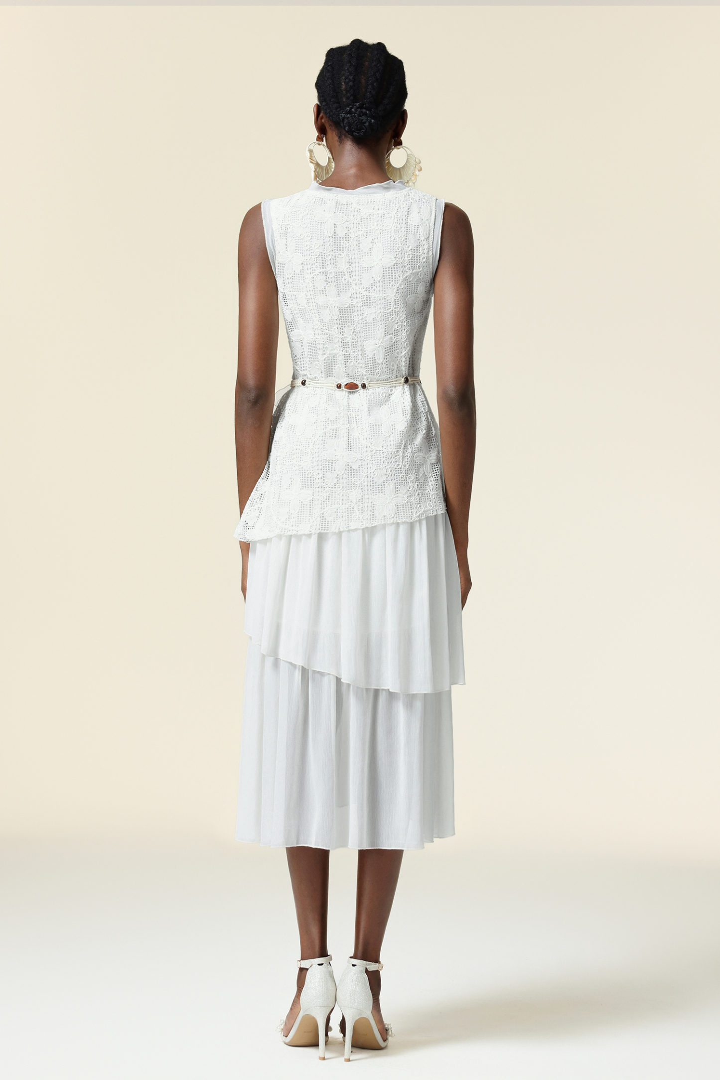 Edie V-Neck Lace Folds Midi Dress