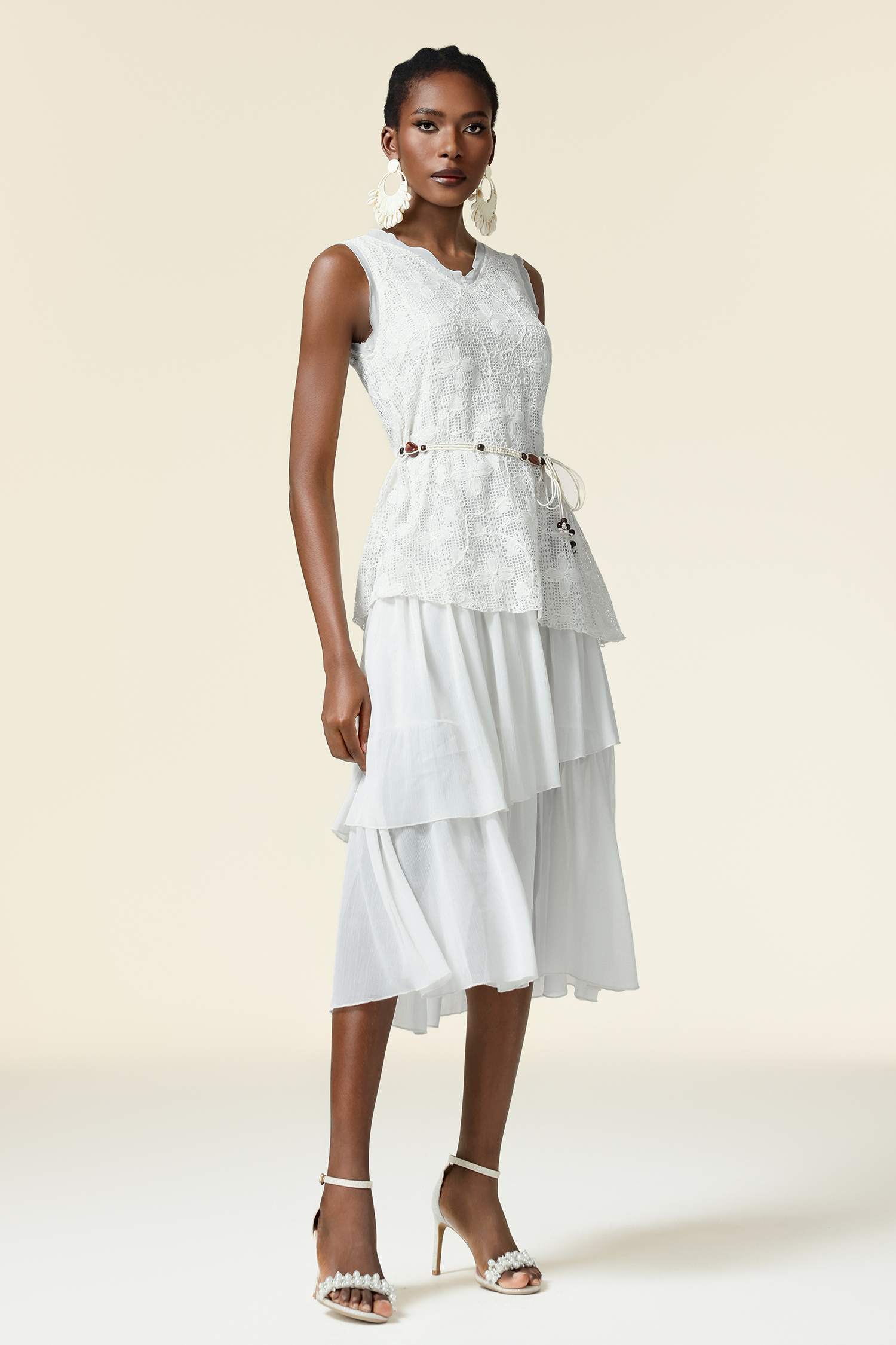 Edie V-Neck Lace Folds Midi Dress