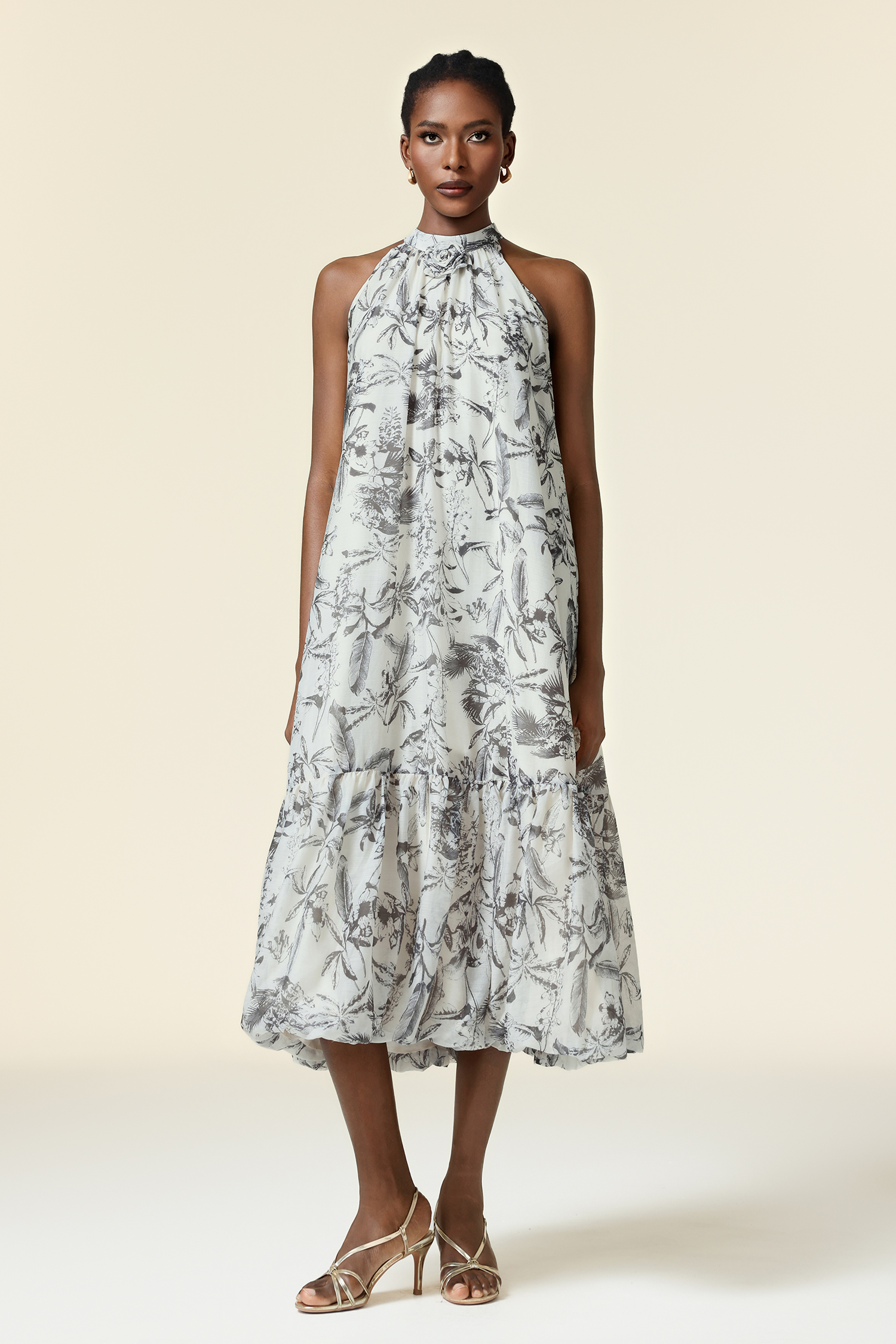 Florelle Sleeveless Flower Printed Midi Dress