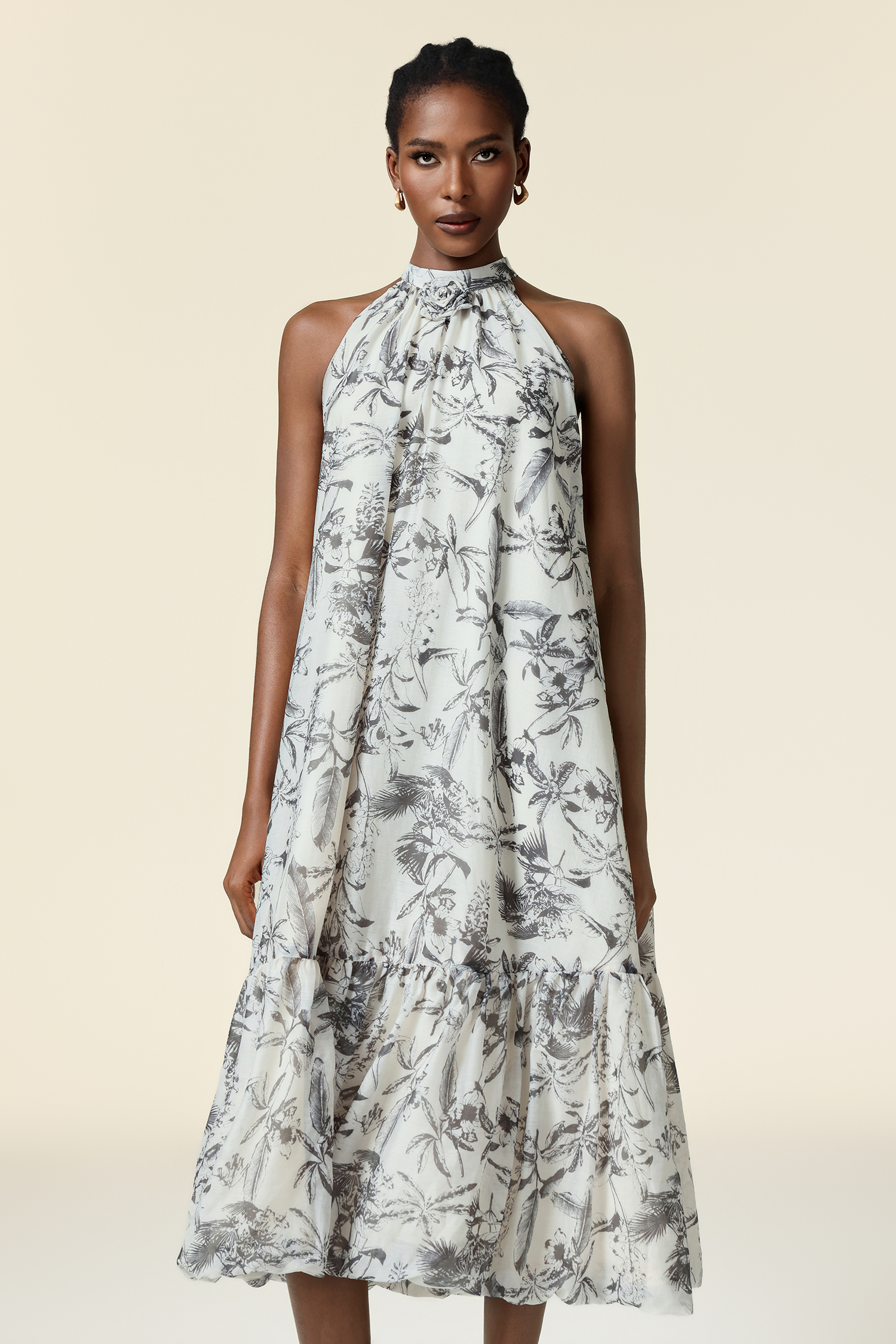 Florelle Sleeveless Flower Printed Midi Dress