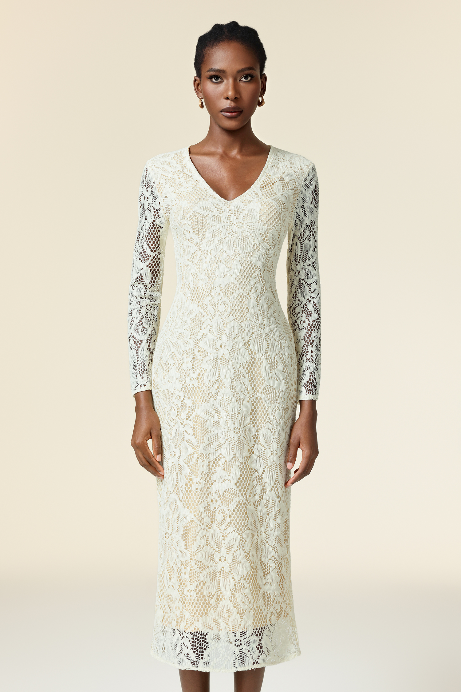 Klaria V-Neck Long Sleeves Embroidery Maxi Dress