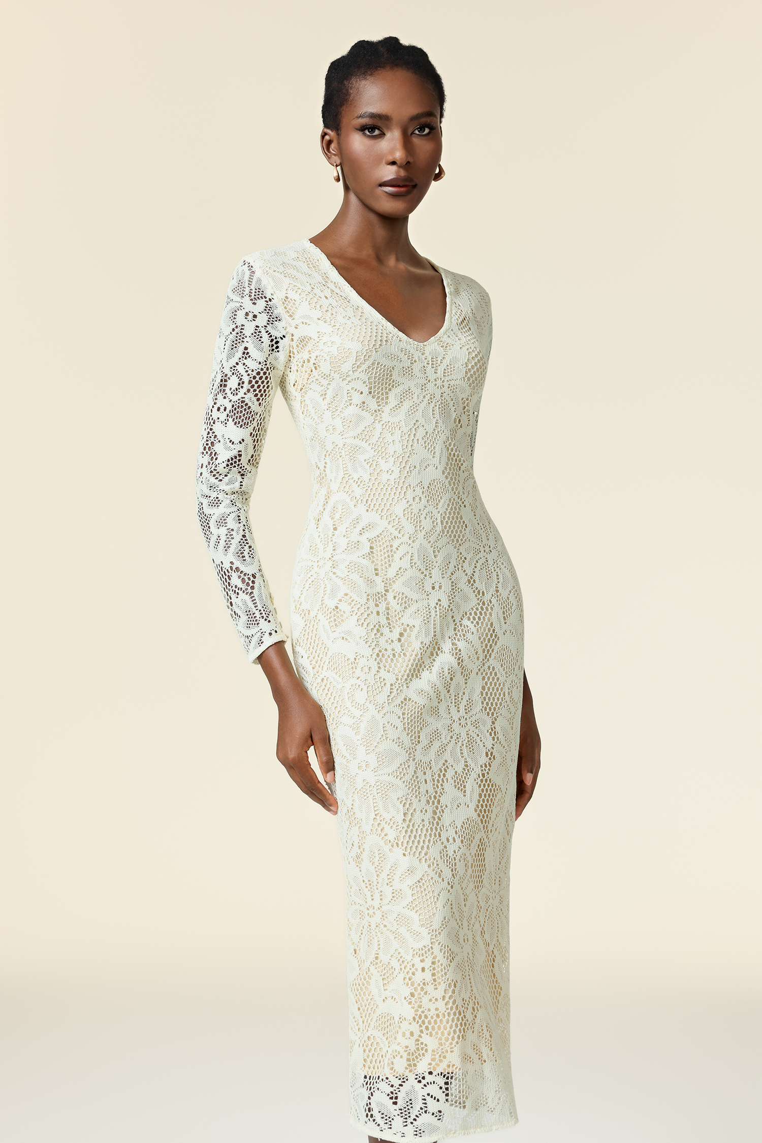 Klaria V-Neck Long Sleeves Embroidery Maxi Dress