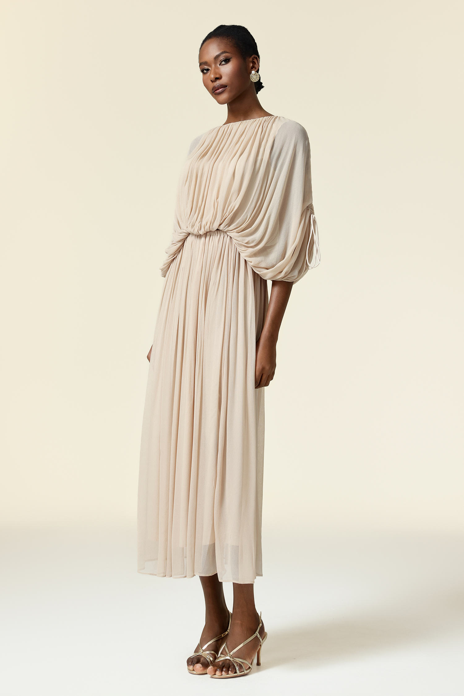 Rue Elbow Sleeve Folds Maxi Dress