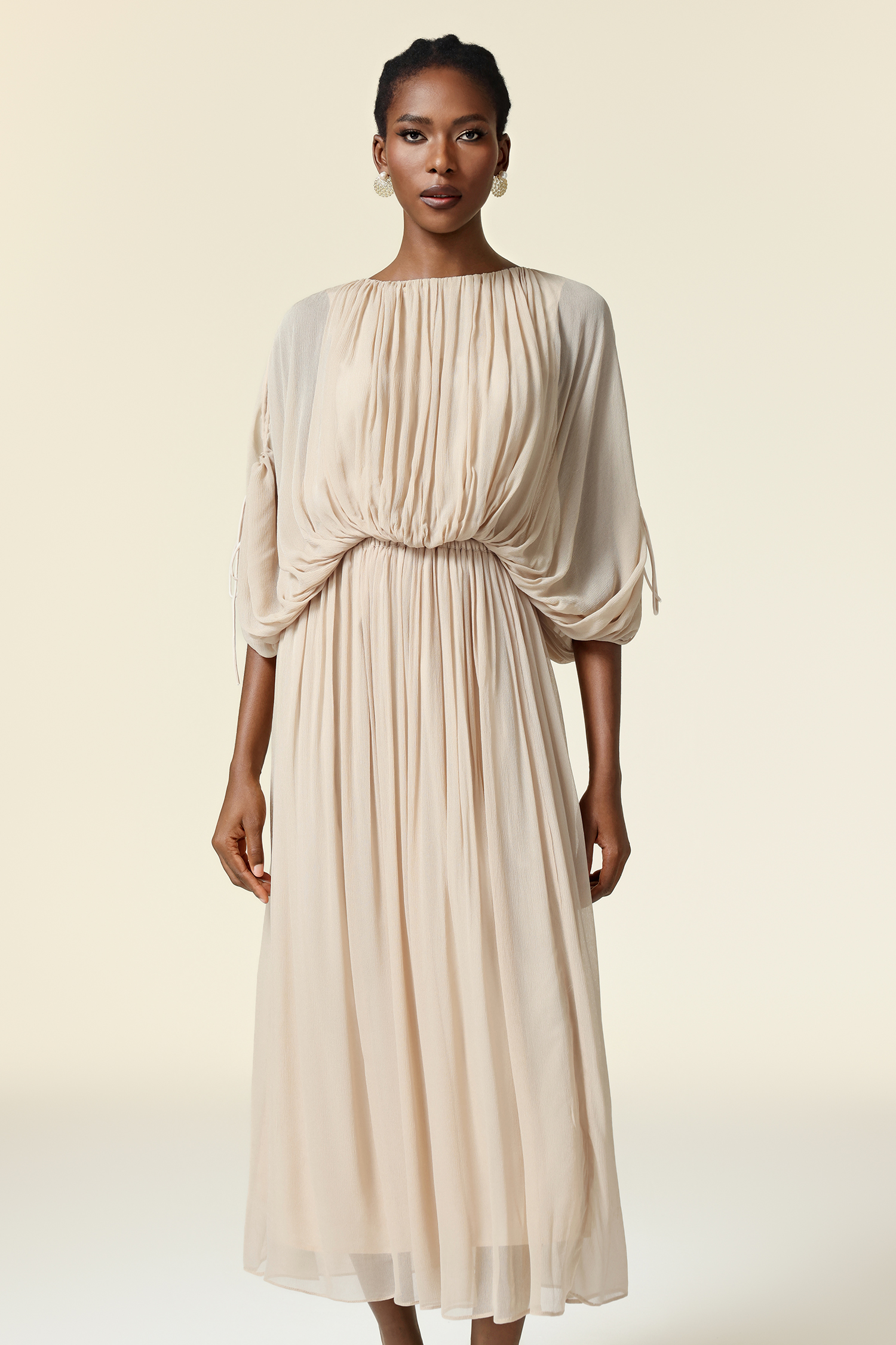 Rue Elbow Sleeve Folds Maxi Dress