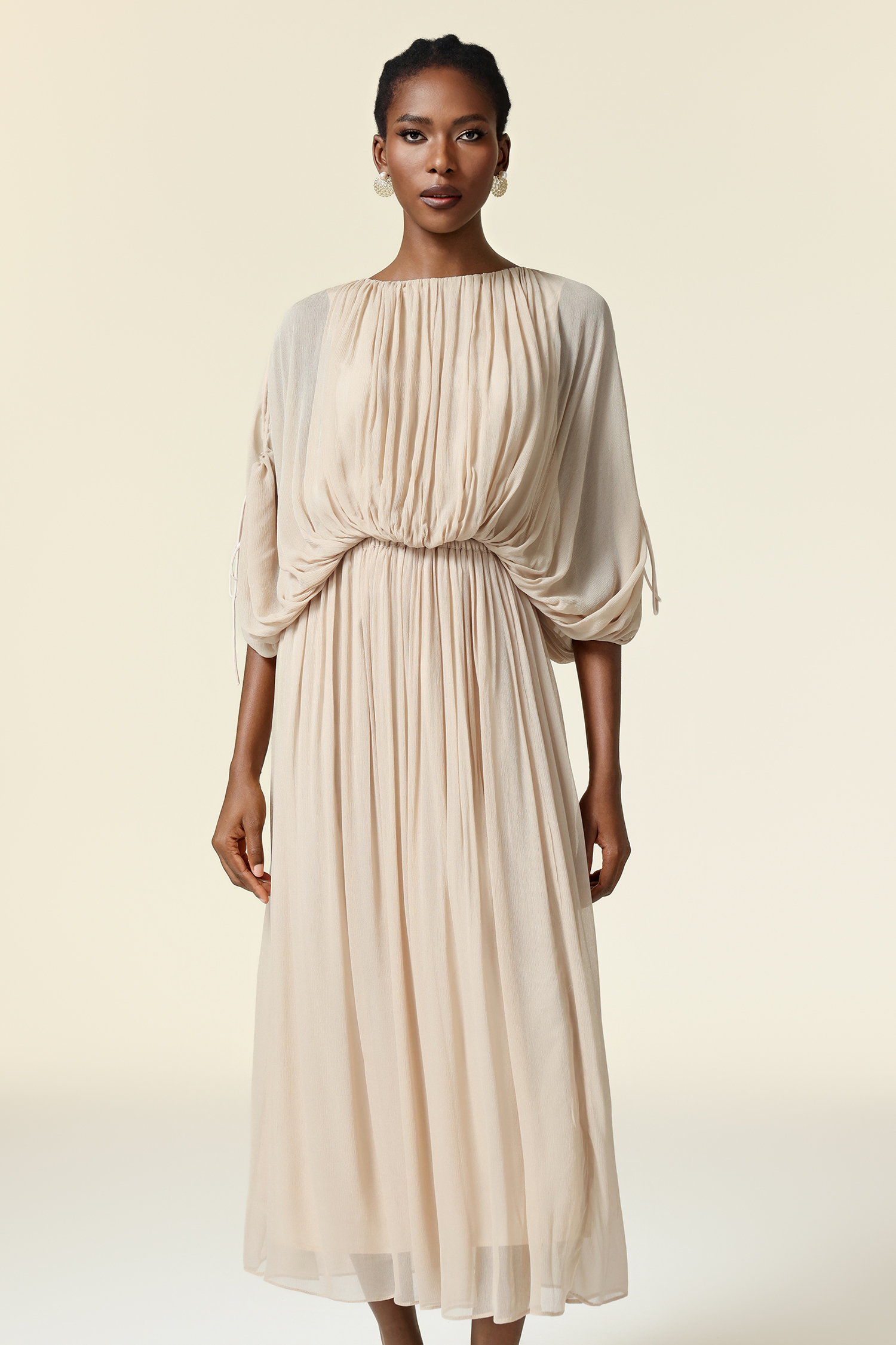 Rue Elbow Sleeve Folds Maxi Dress