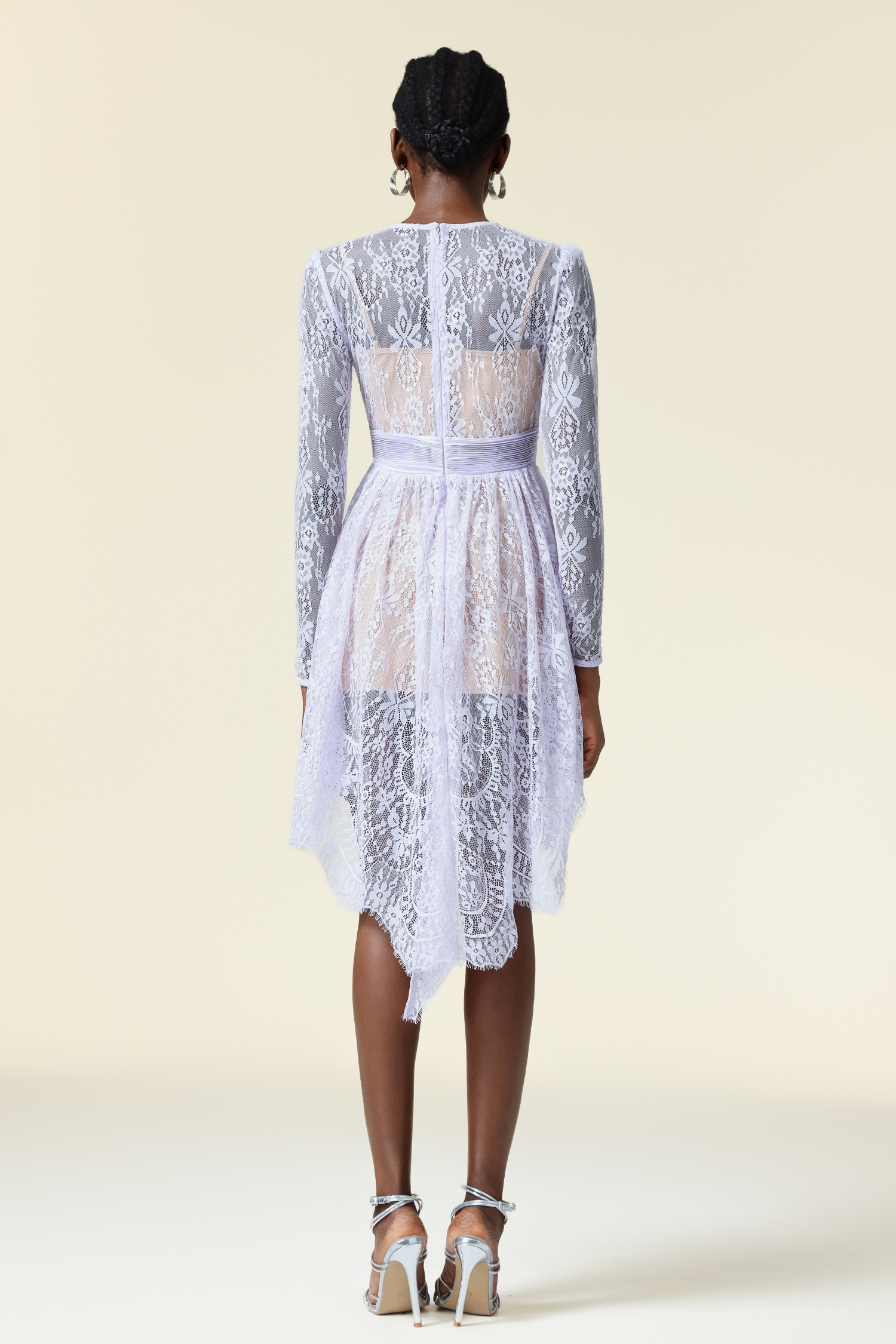 Twyla Round Neck Lace Flowers Long Sleeves Mini Dress