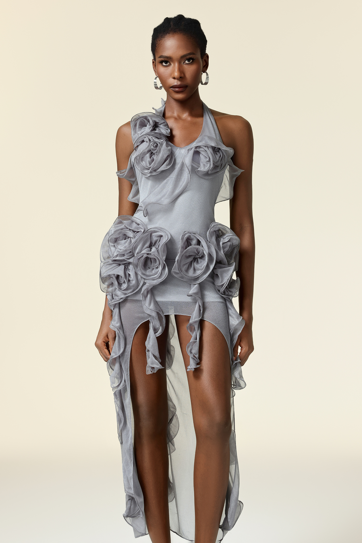 Pelosy Flowers Asymmetric Folds Streame Mini Dress