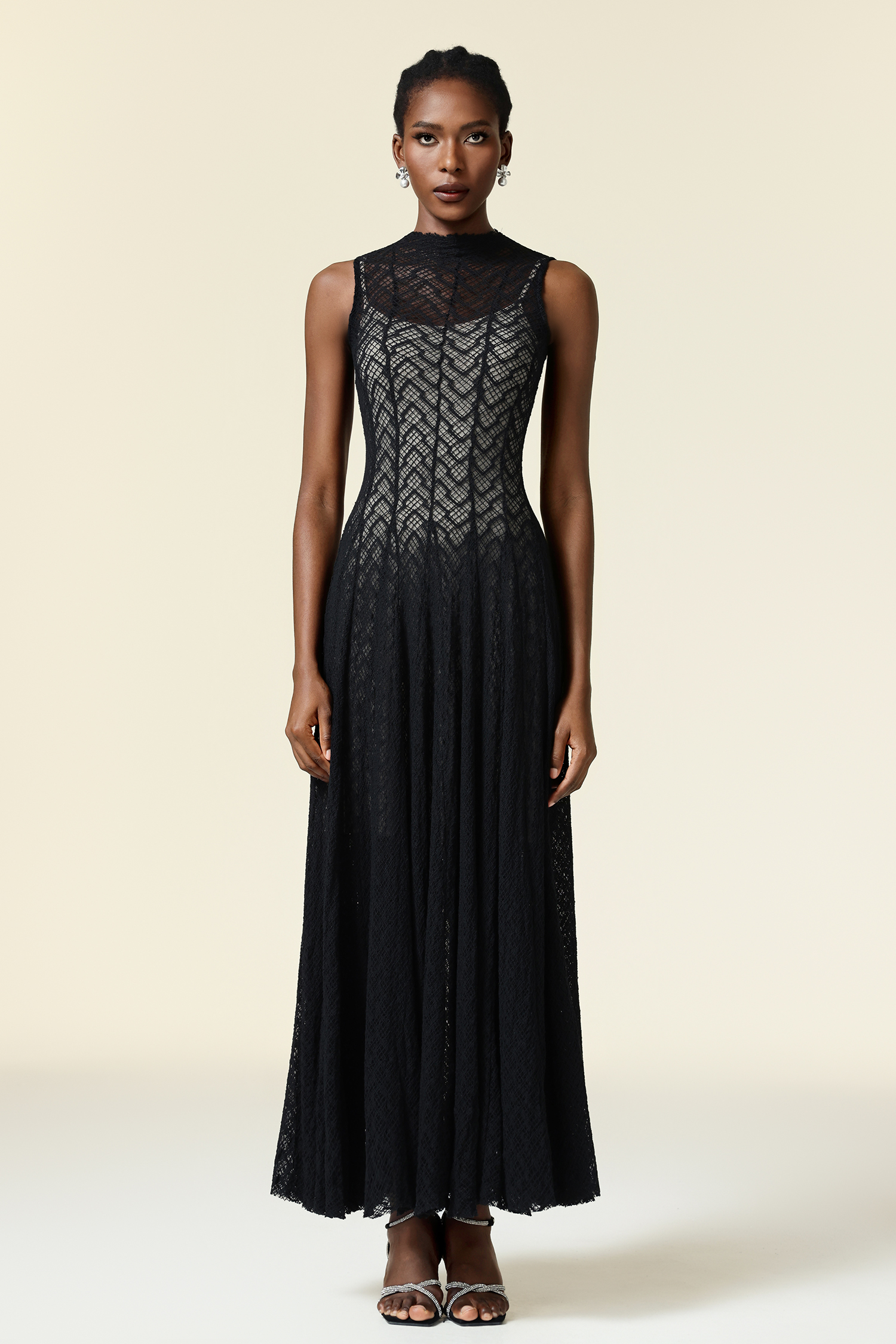 Falisa Round Neck Sleeveless Lace Maxi Dress