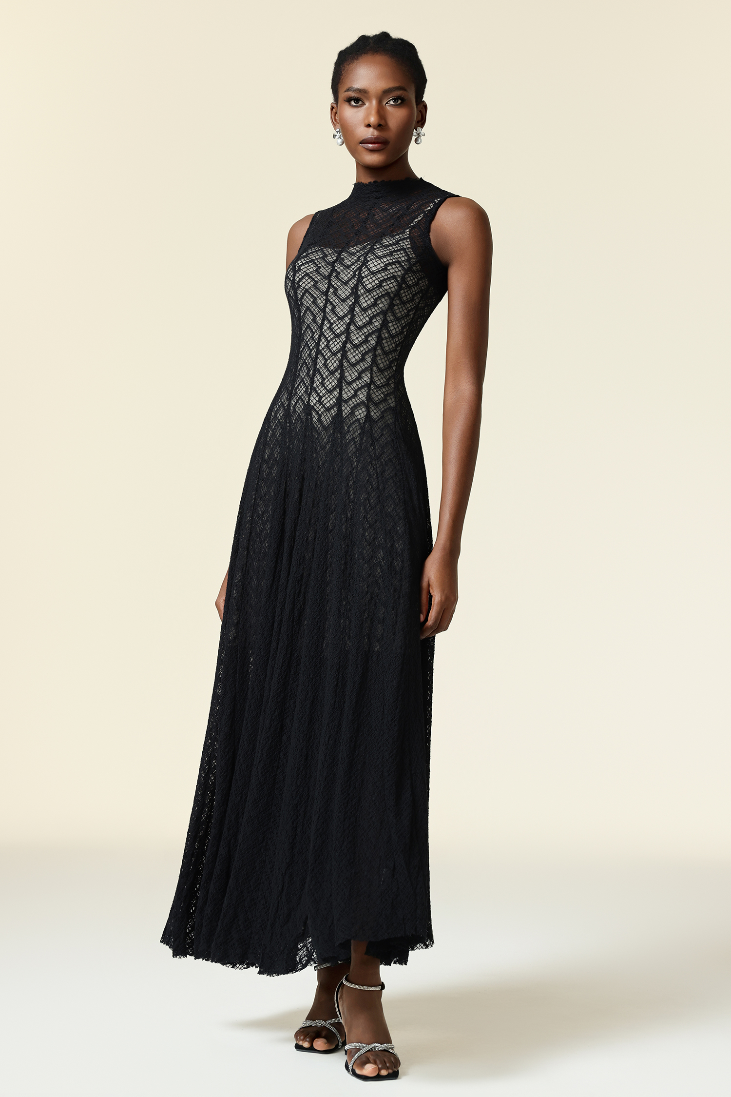 Falisa Round Neck Sleeveless Lace Maxi Dress
