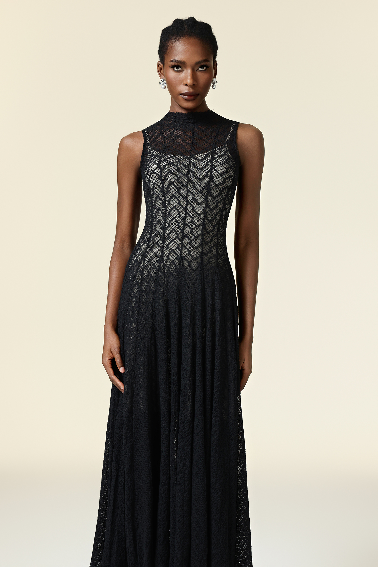 Falisa Round Neck Sleeveless Lace Maxi Dress