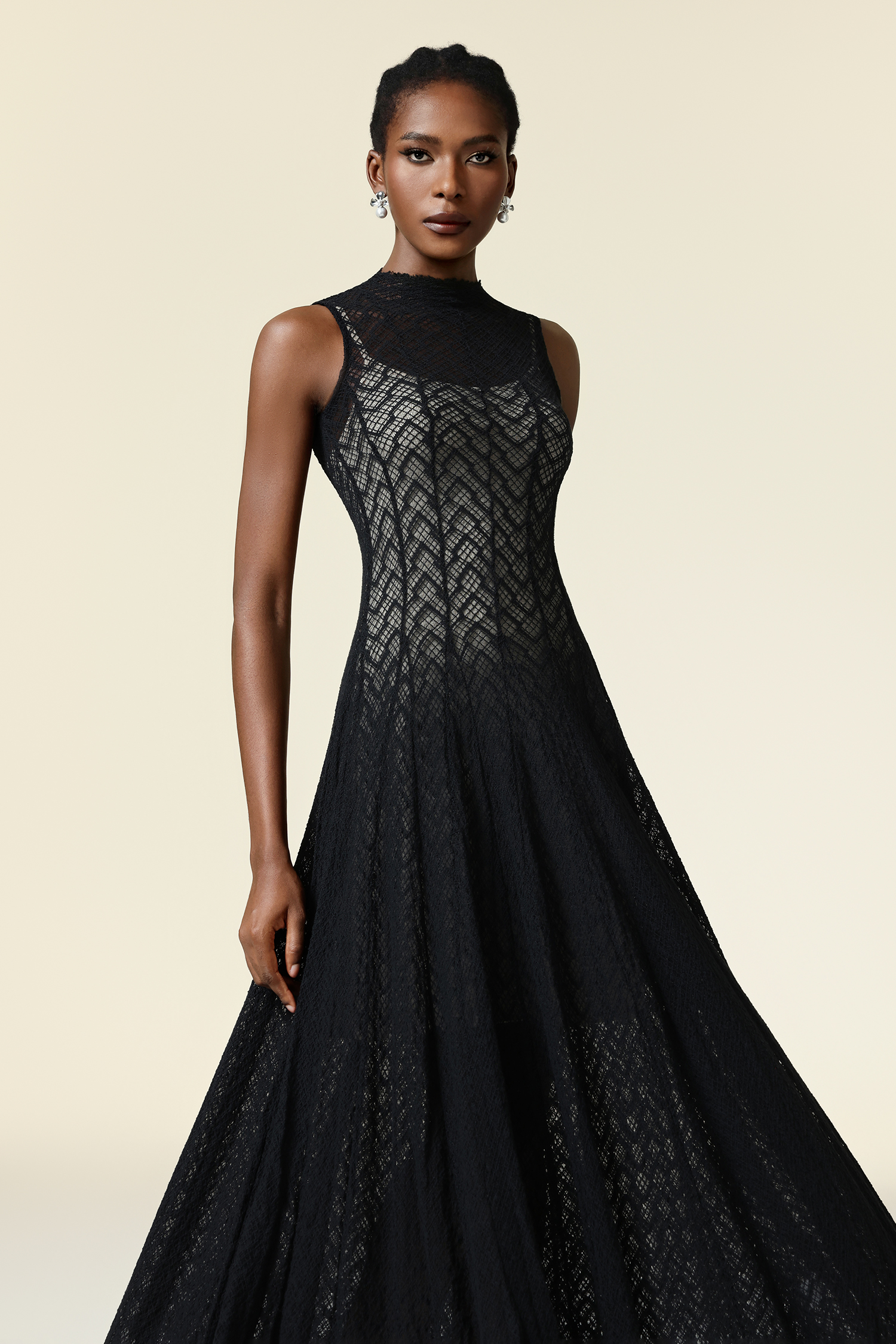 Falisa Round Neck Sleeveless Lace Maxi Dress
