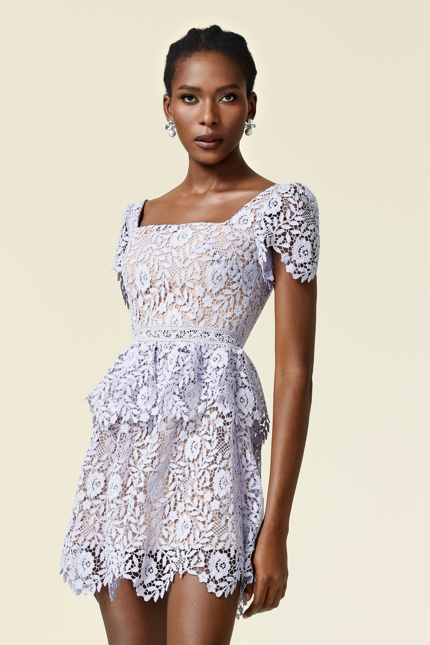 Metta Short Sleeves Lace Mini Dress