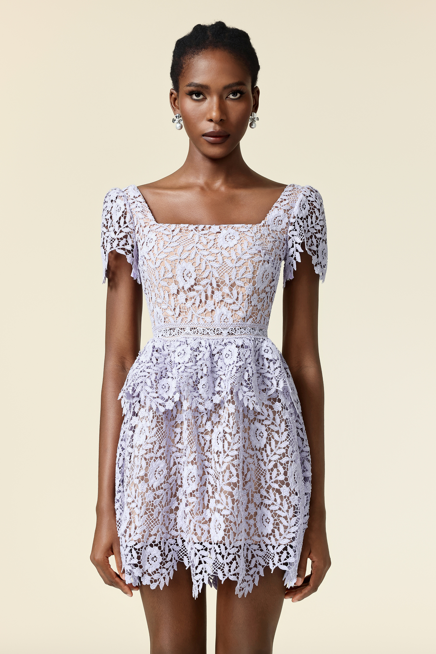 Metta Short Sleeves Lace Mini Dress