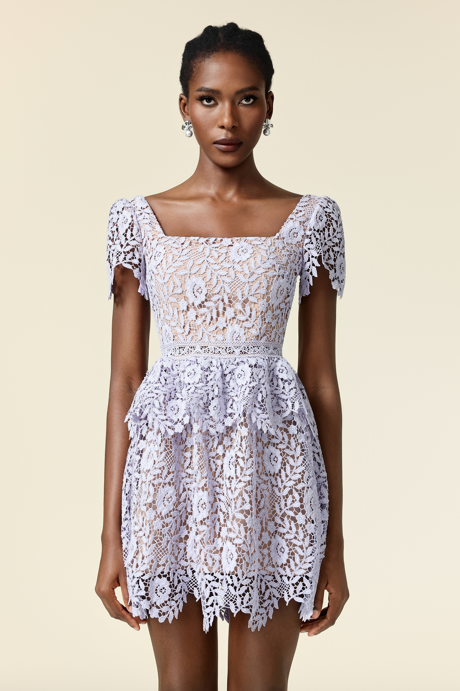 Metta Short Sleeves Lace Mini Dress