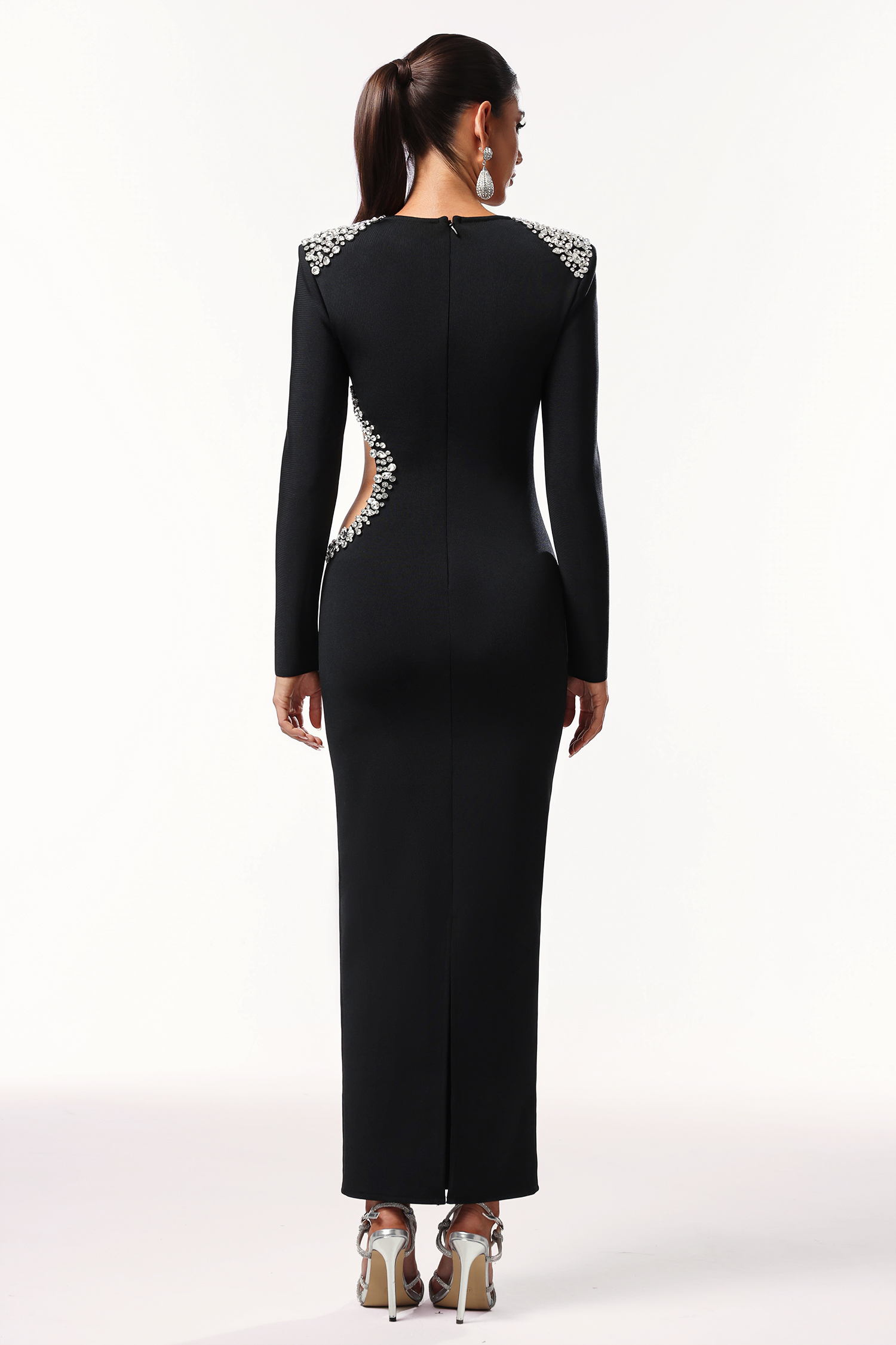 Oliay Long Sleeves Hollow Out Diamond Bandage Maxi Dress