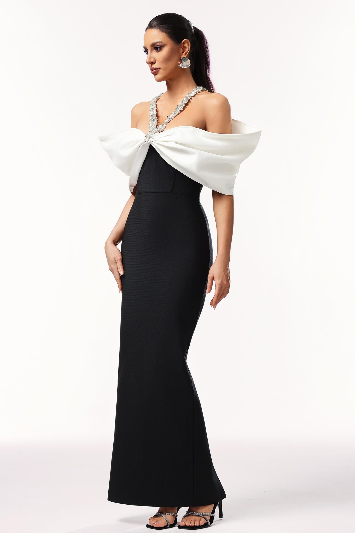 Lucifa Halter Sleeveless Bow Diamond Ribbon Bandage Maxi Dress