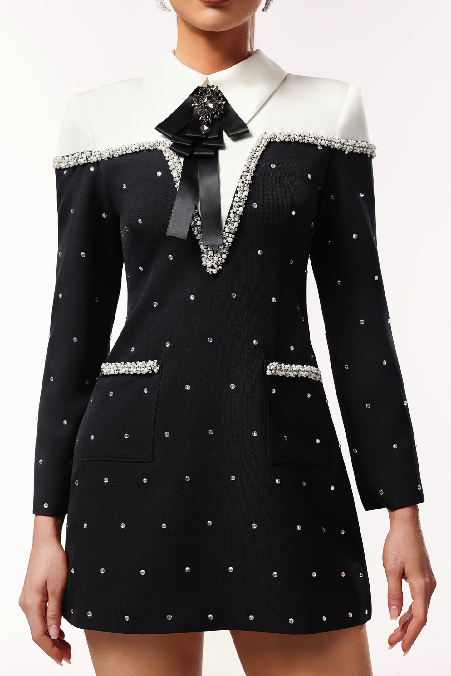 Daona Long Sleeves Diamond Pearl Mini Dress