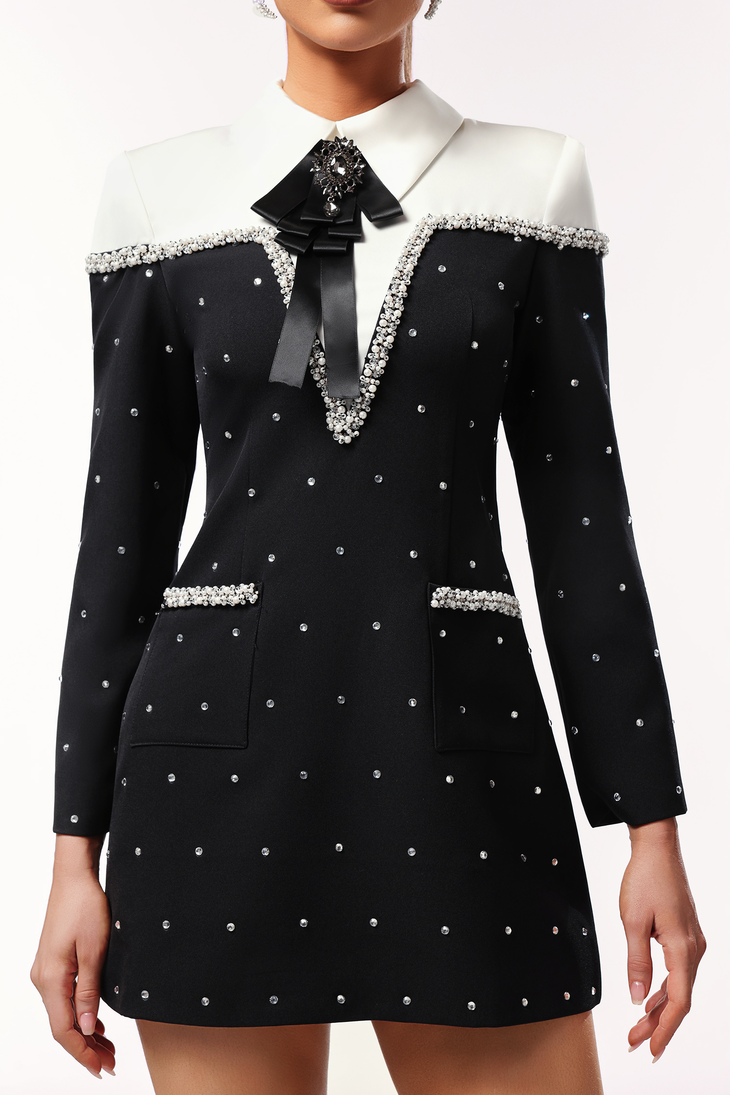 Daona Long Sleeves Diamond Pearl Mini Dress