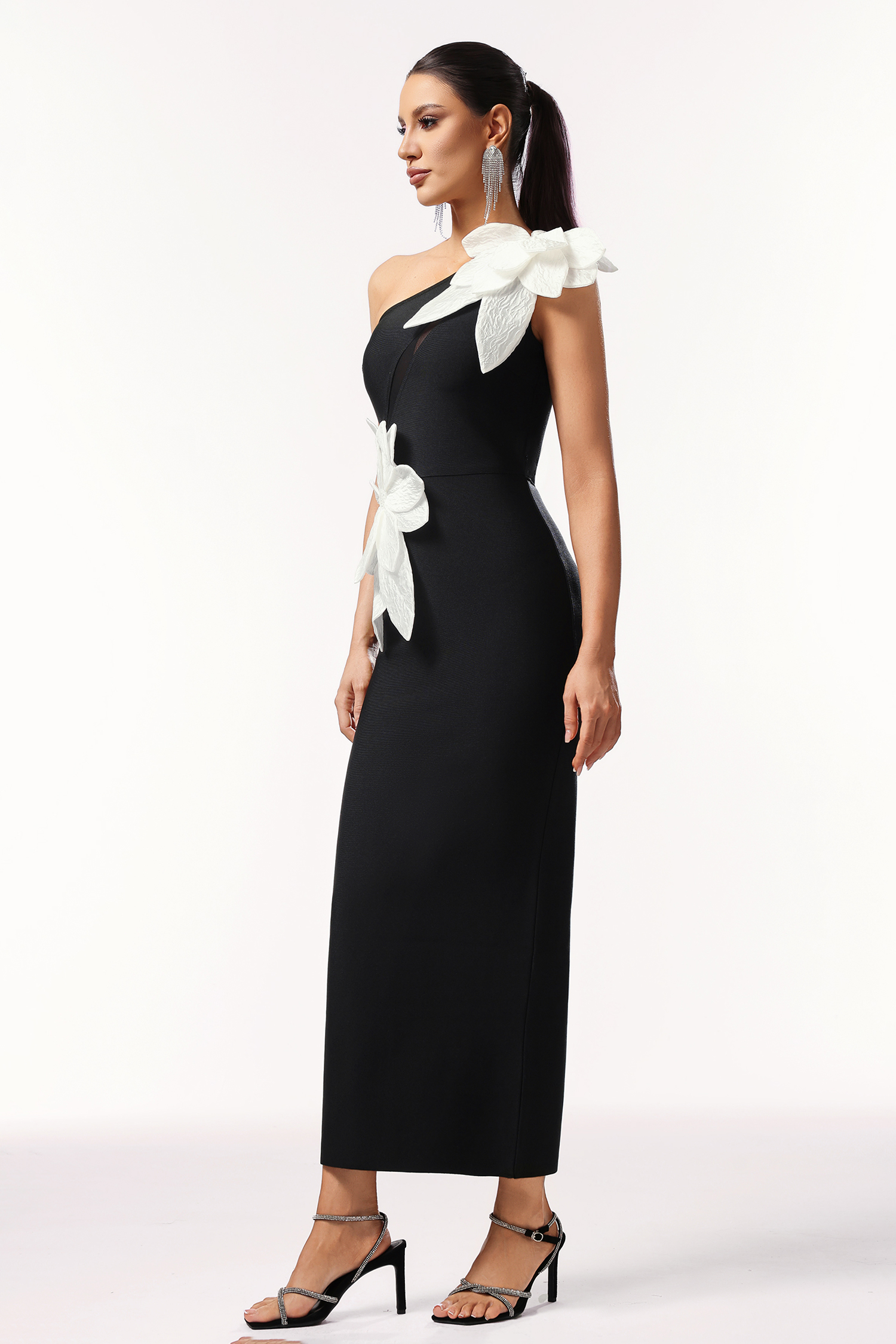 Lala One Shoulder Sleeveless Flower Bandage Maxi Dress