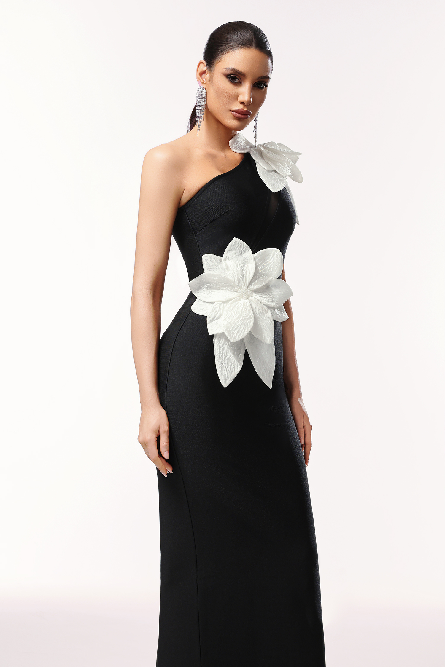 Lala One Shoulder Sleeveless Flower Bandage Maxi Dress