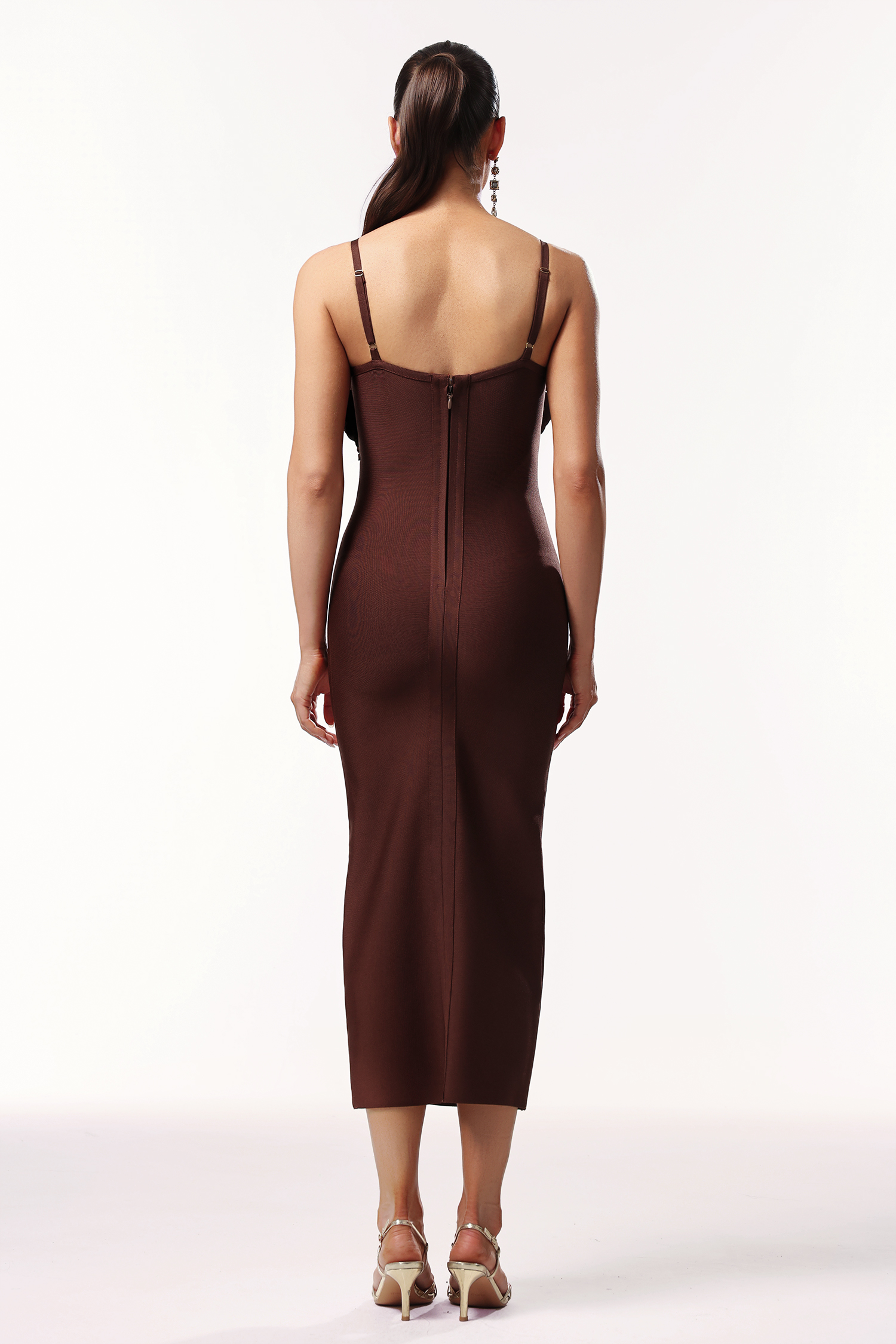 Kila Sleeveless V-Neck Flower Bandage Midi Dress