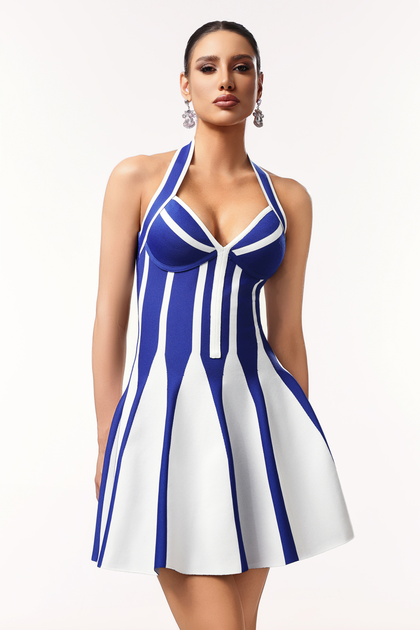 Eudora Halter Sleeveless Streak Bandage Blue Mini Dress