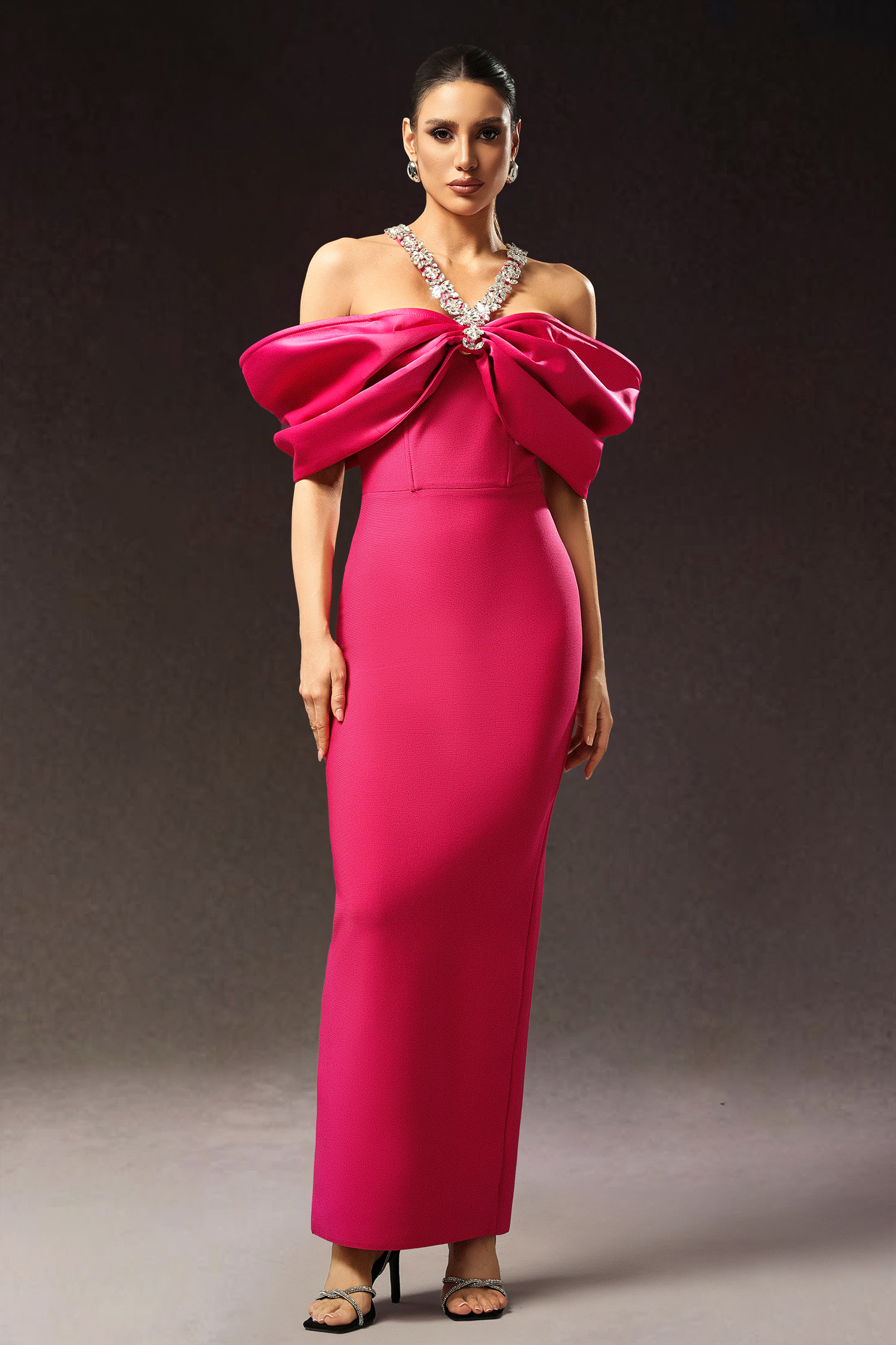 Della Halter Sleeveless Diamond Bow Bandage Maxi Dress