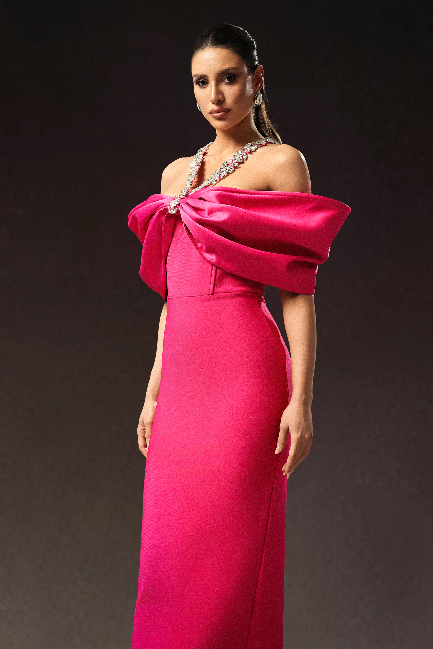 Della Halter Sleeveless Diamond Bow Bandage Maxi Dress