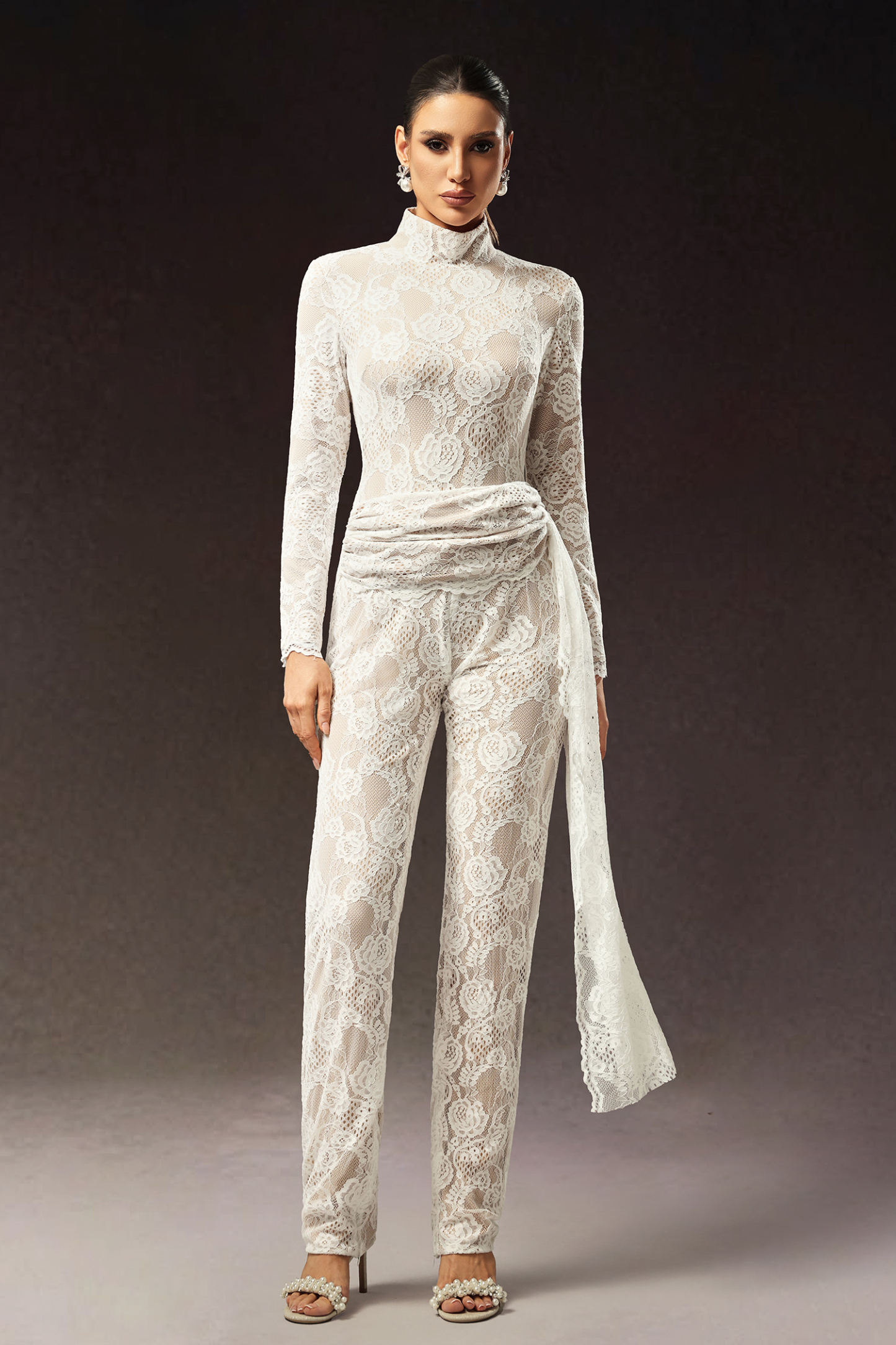 Larry Long Sleeve Lace Ribbon Maxi Jumpsuit