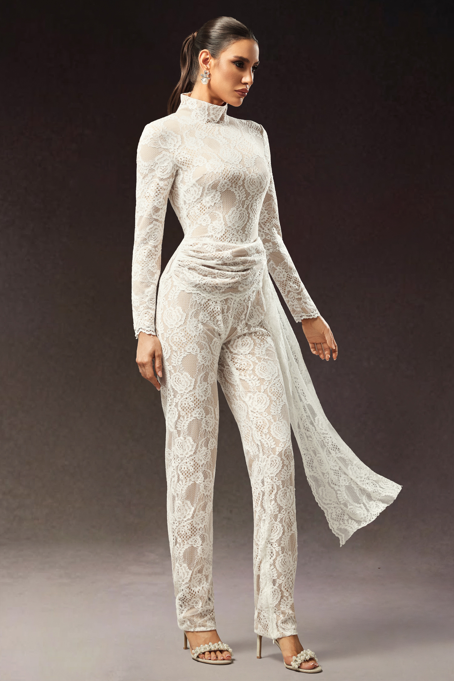Larry Long Sleeve Lace Ribbon Maxi Jumpsuit