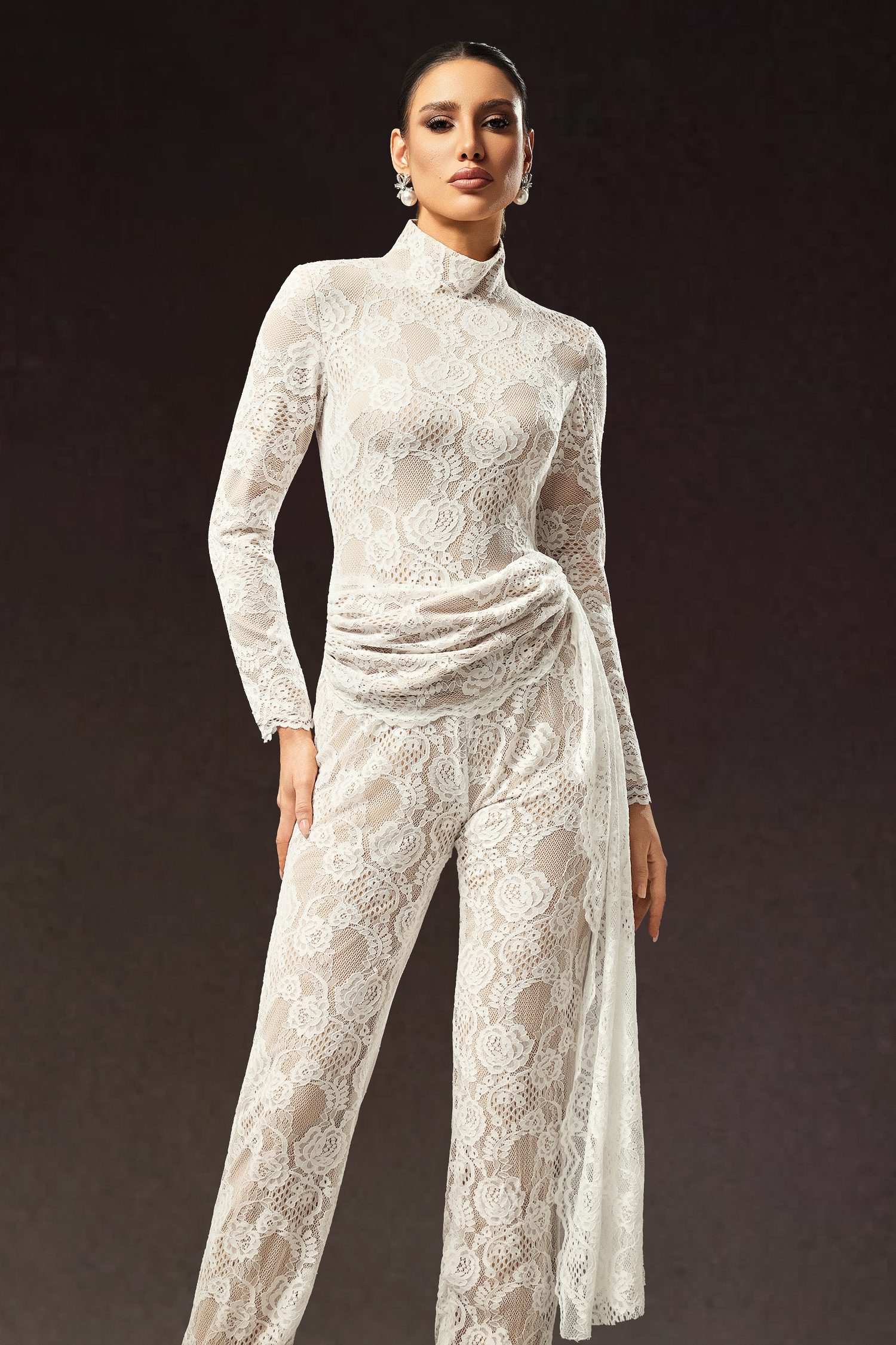 Larry Long Sleeve Lace Ribbon Maxi Jumpsuit