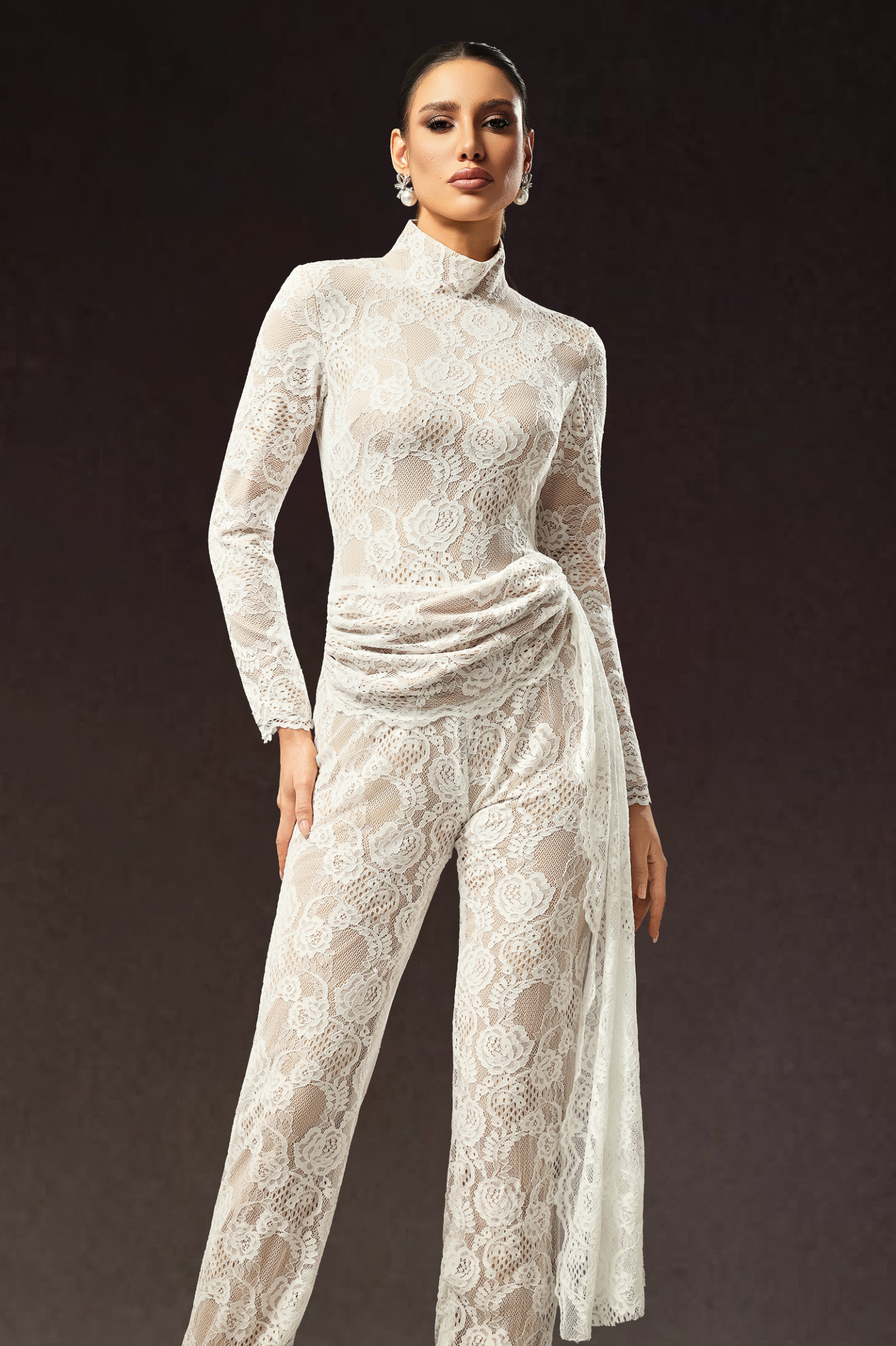 Larry Long Sleeve Lace Ribbon Maxi Jumpsuit