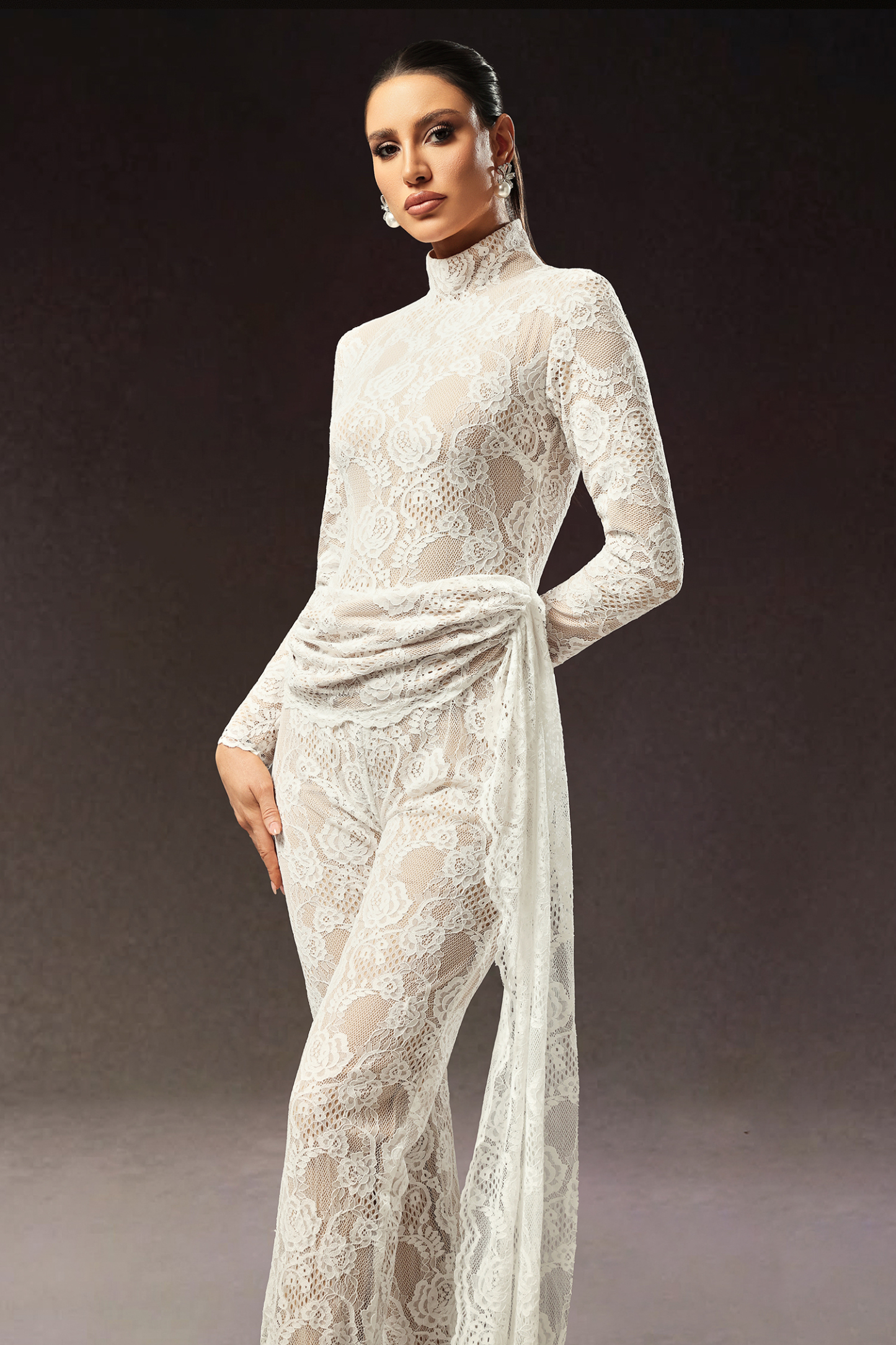 Larry Long Sleeve Lace Ribbon Maxi Jumpsuit