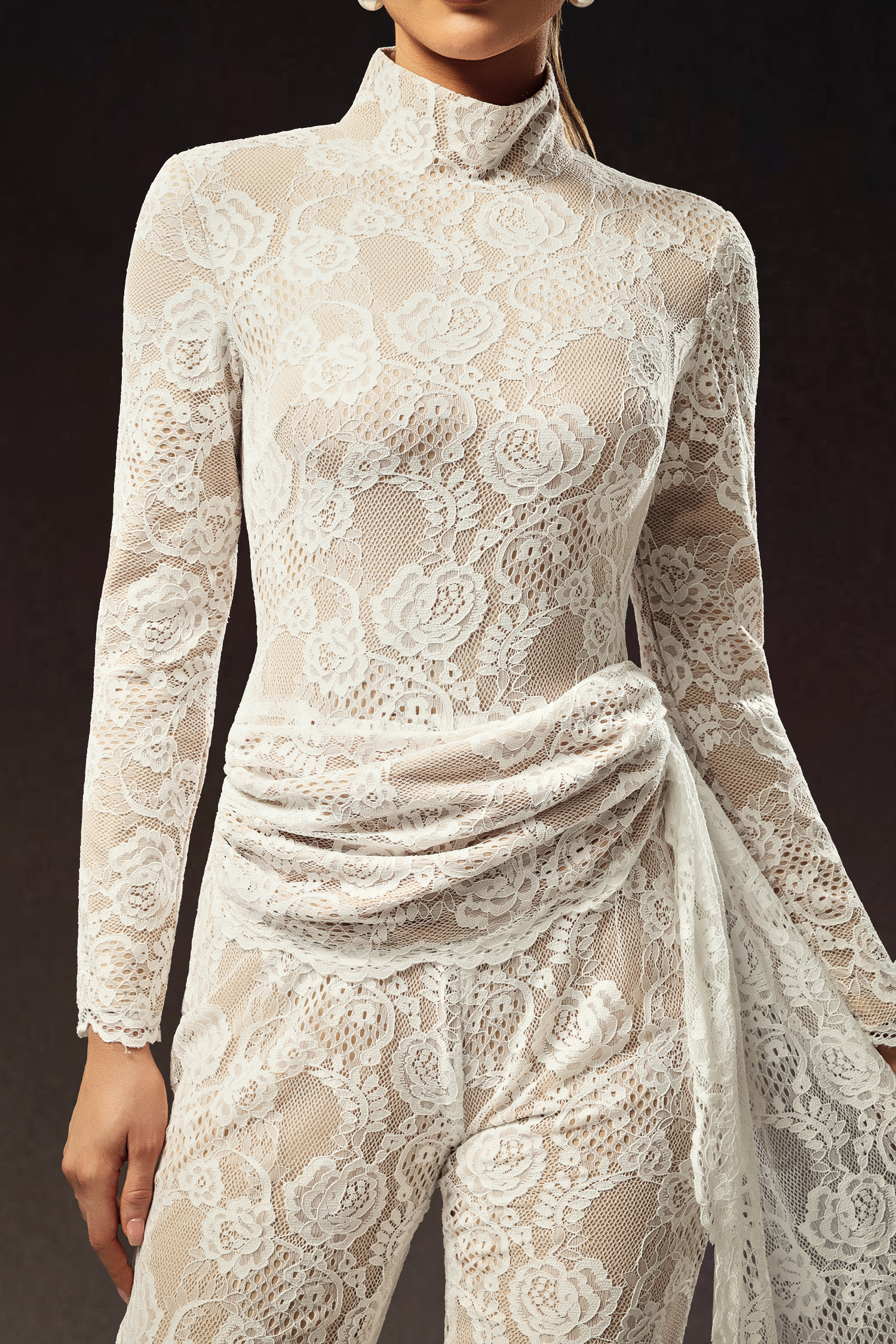 Larry Long Sleeve Lace Ribbon Maxi Jumpsuit