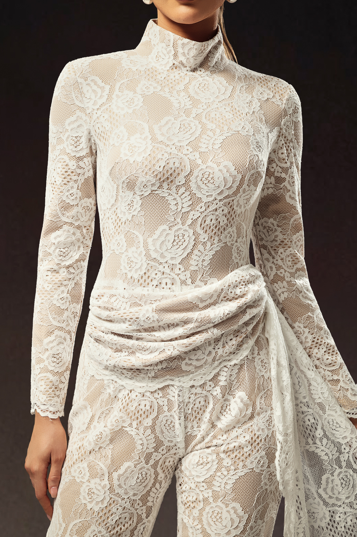 Larry Long Sleeve Lace Ribbon Maxi Jumpsuit