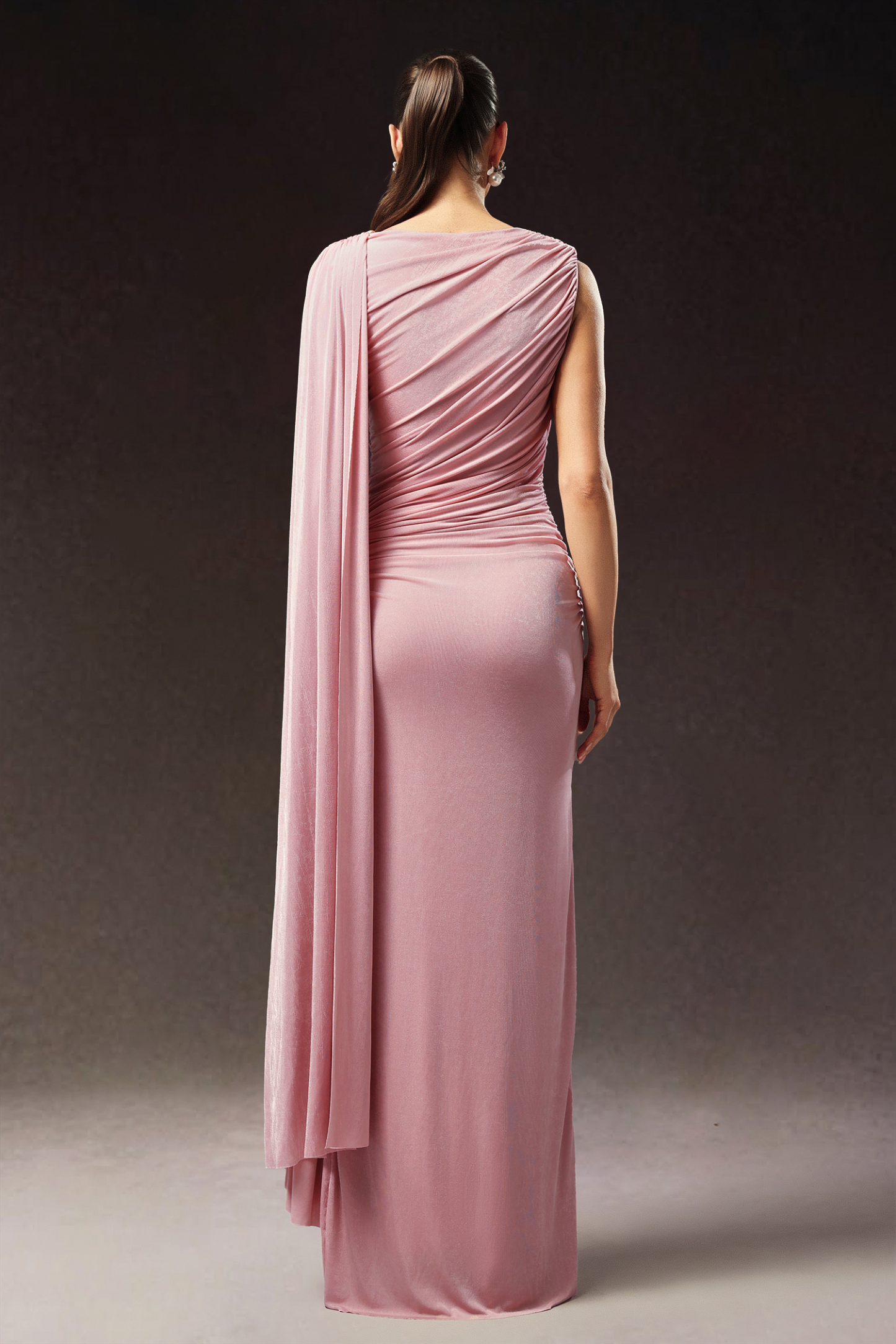 Yetta Sleeveless Wrinkle Shawl Ribbon Maxi Dress