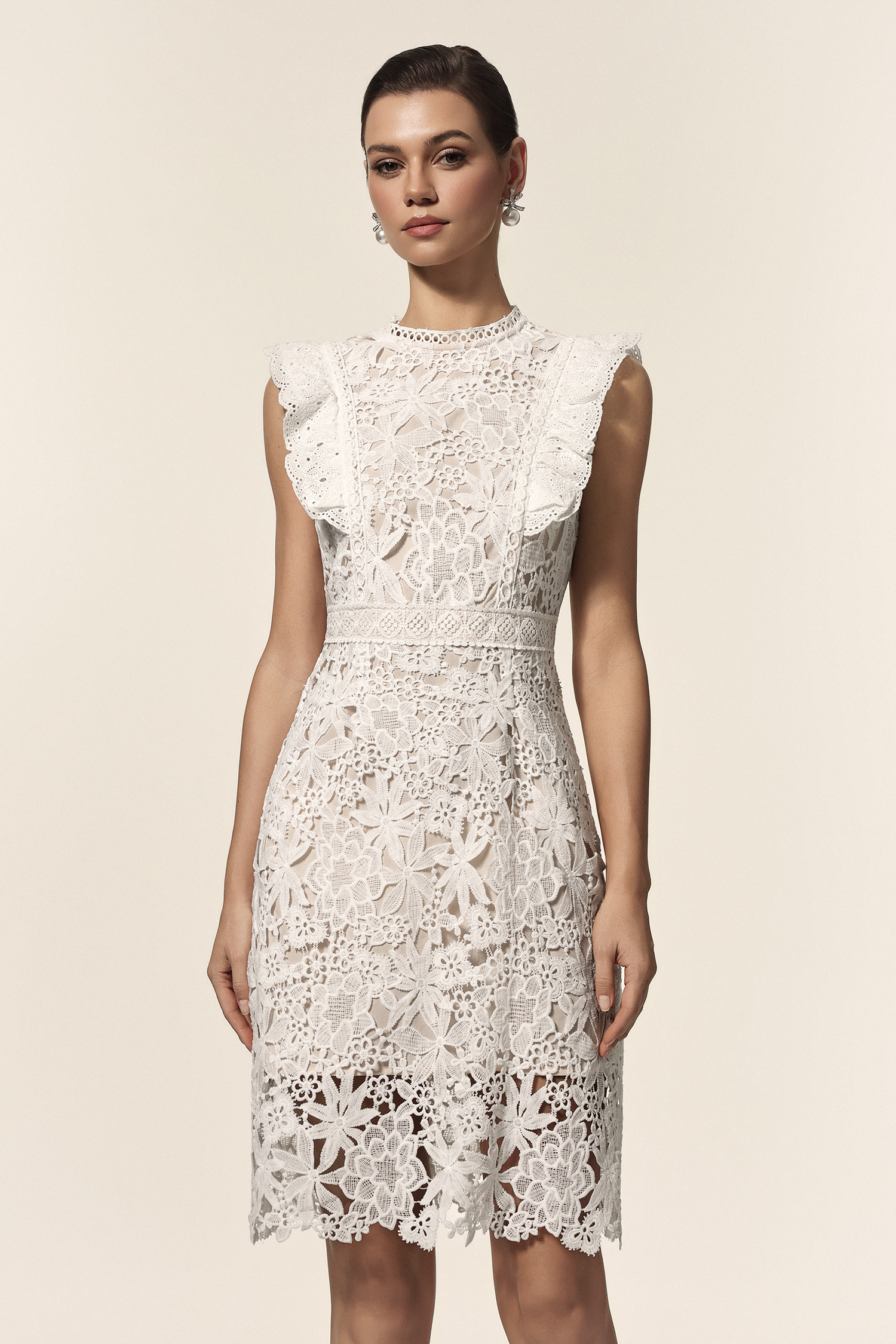 Mailik Round Neck Lace Sleeveless Mini Dress